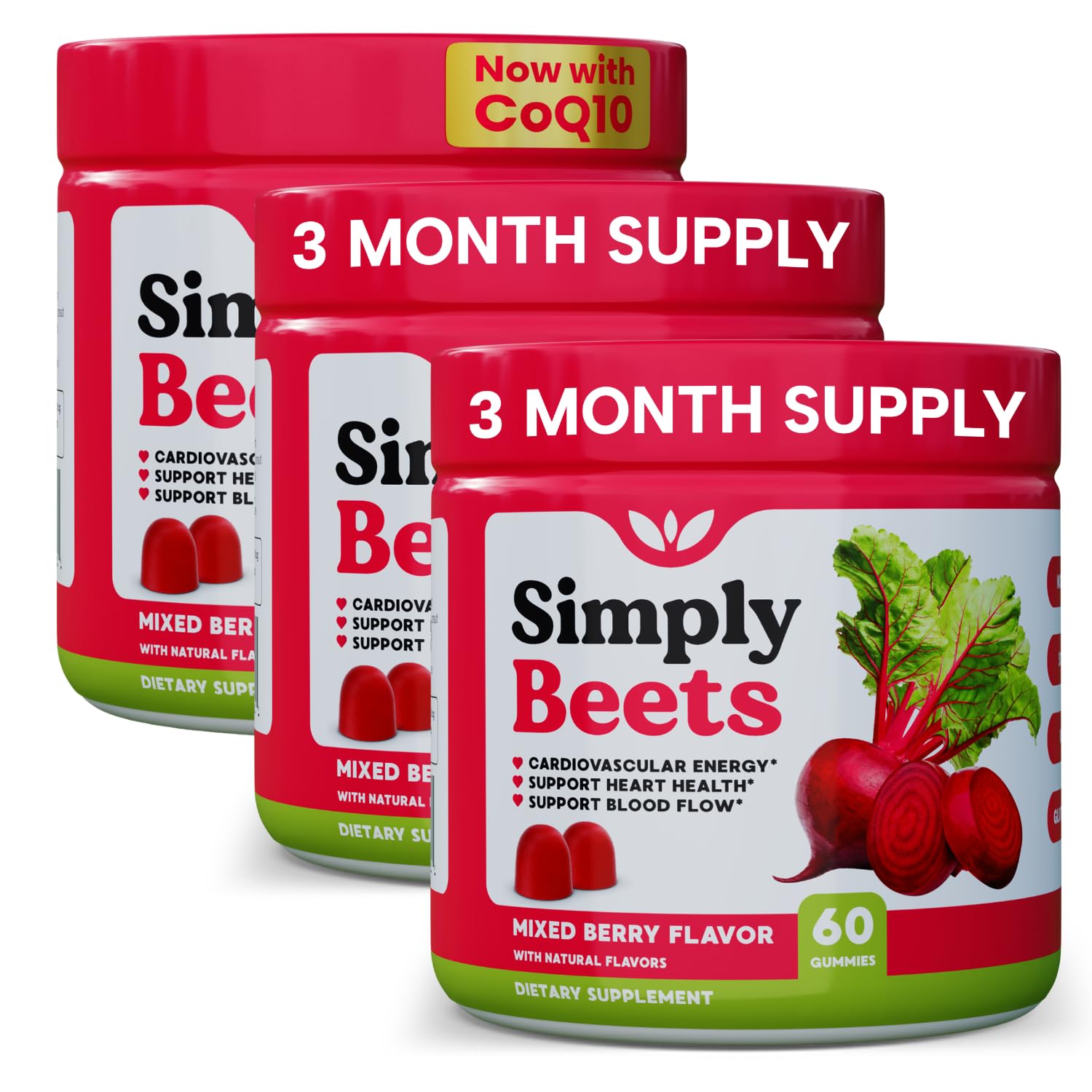 Simply Nature's Pledge Beet Gummies, CoQ10, Grape Seed Extract (Pack of 3) 60 Count (Pack of 3)