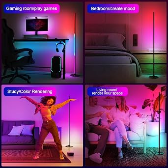 Lanmonlily LED Floor Lamp, Corner Lamp Works with Alexa, Smart Lamp with Music Sync 16 Million Colors & 68+ Scene, Black Corner Floor Lamp for Living Room, Bedroom