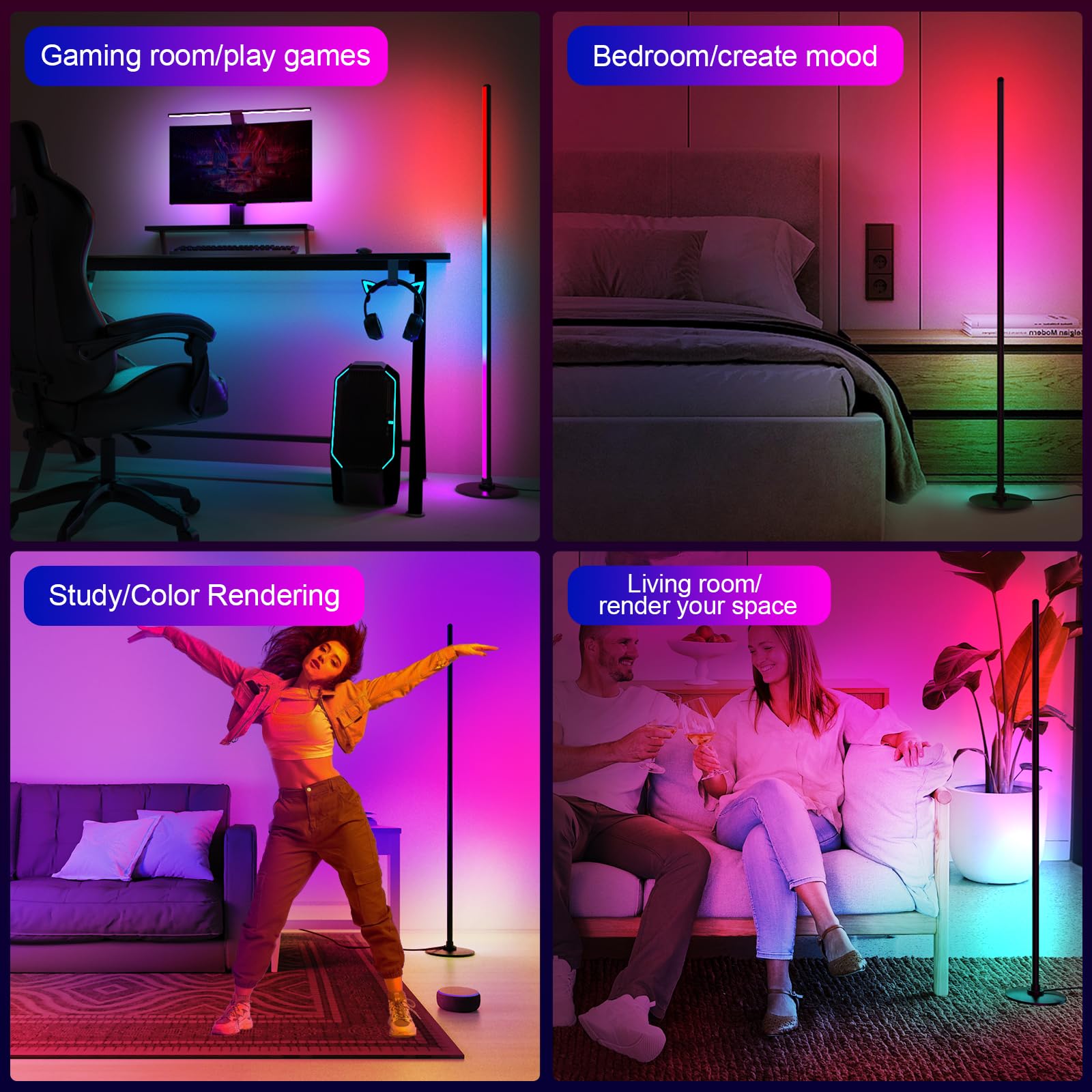 Lanmonlily LED Floor Lamp, Corner Lamp Compatible with Alexa