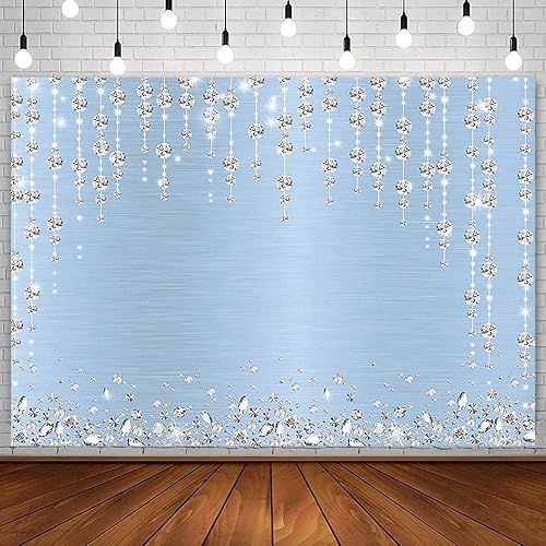 Miniatura 1 de Sendy Telón de fondo de fiesta de diamantes azules de 10 x 7 pies para fotografía, decoración de fiesta de cumpleaños, boda, despedida de soltera,