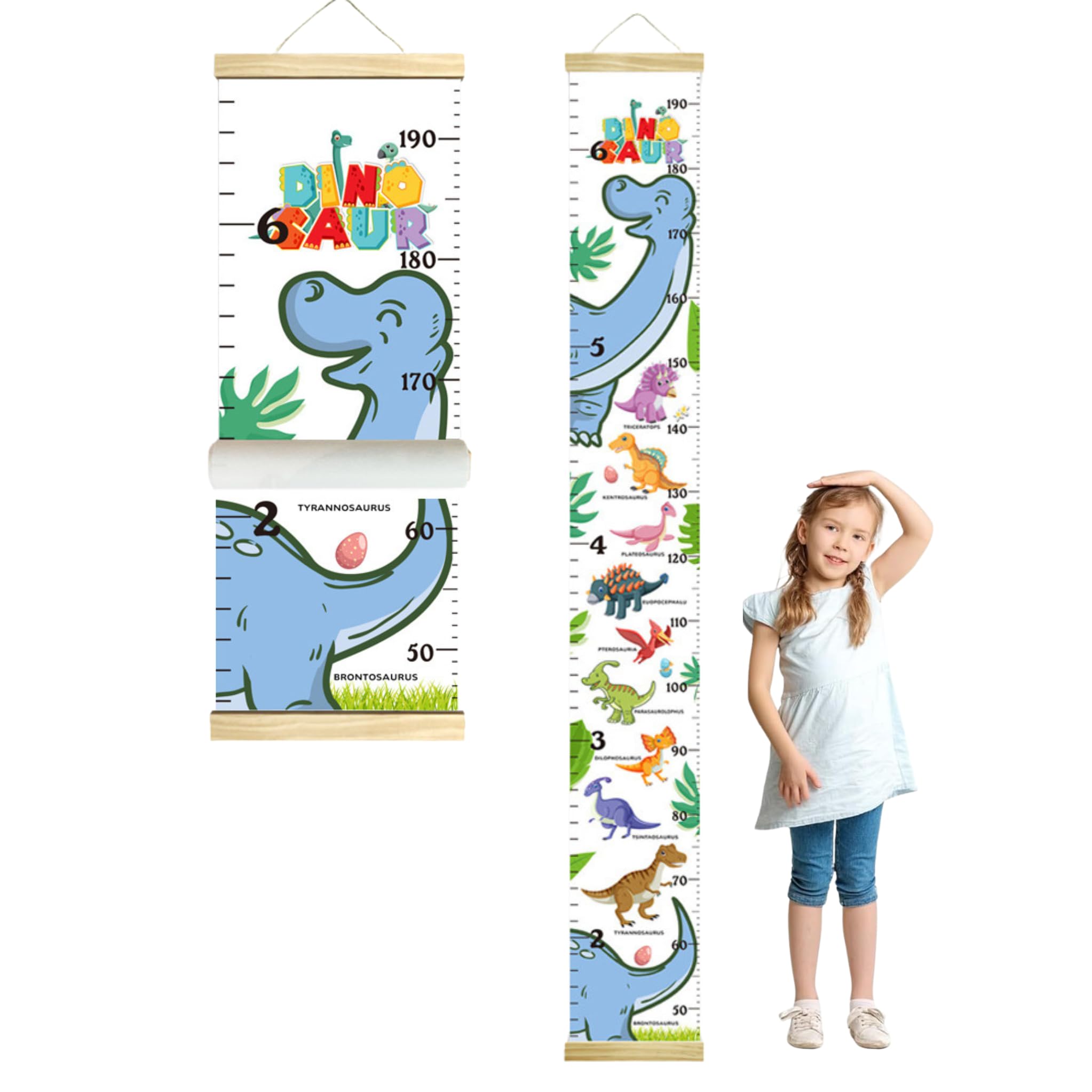 Height Growth Chart, 150cm Dinosaur Height Chart for Kids Room Decor Colorful Wall Hanging Kids Height Wall Chart Removable Canvas Wall Ruler for Nursery, Bedroom, Boys Girls Toddler Wall Decoration
