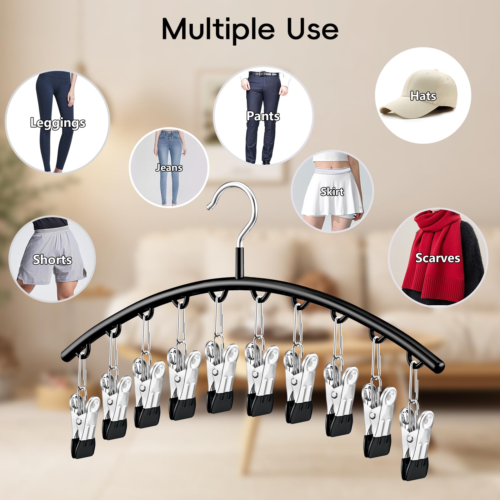 TomCare Paquete de 2 perchas para camisetas sin mangas y 2 organizadores de leggings, organizador de sujetadores deportivos que ahorran espacio, perchas de metal para pantalones de yoga con 20 clips,