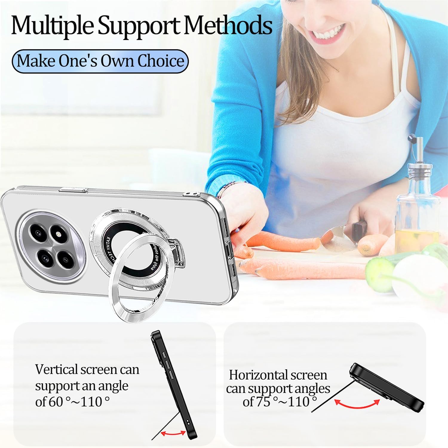 Compatible with Honor Magic 7 Pro Case with Magnetic Stand, for Honor Magic 7 Pro Phone Cases Silicone Transparent Accessories Funda Shockproof Luxury Protective Original Cover (Silver) - Image 7