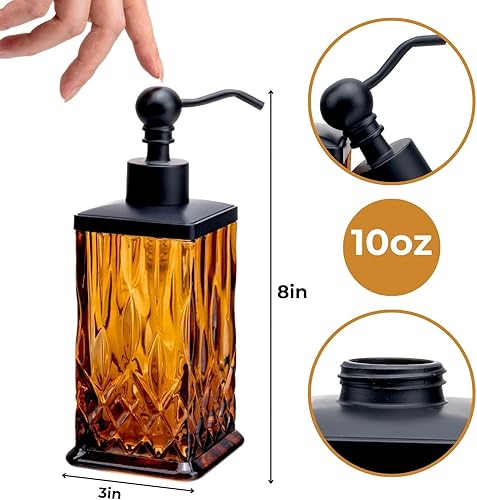Miniatura 7 de Dispensador de jabón de vidrio ámbar de 10 onzas, vidrio pesado y a prueba de fugas, bomba resistente al óxido para jabón de platos de cocina,