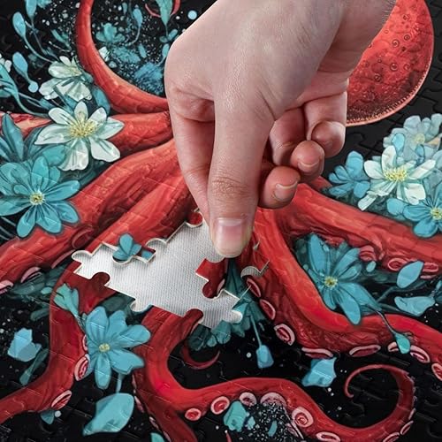 Miniatura 4 de Rompecabezas floral de pulpo de 500 piezas para adultos, rompecabezas educativos de aprendizaje, juguetes familiares difíciles y desafiantes con