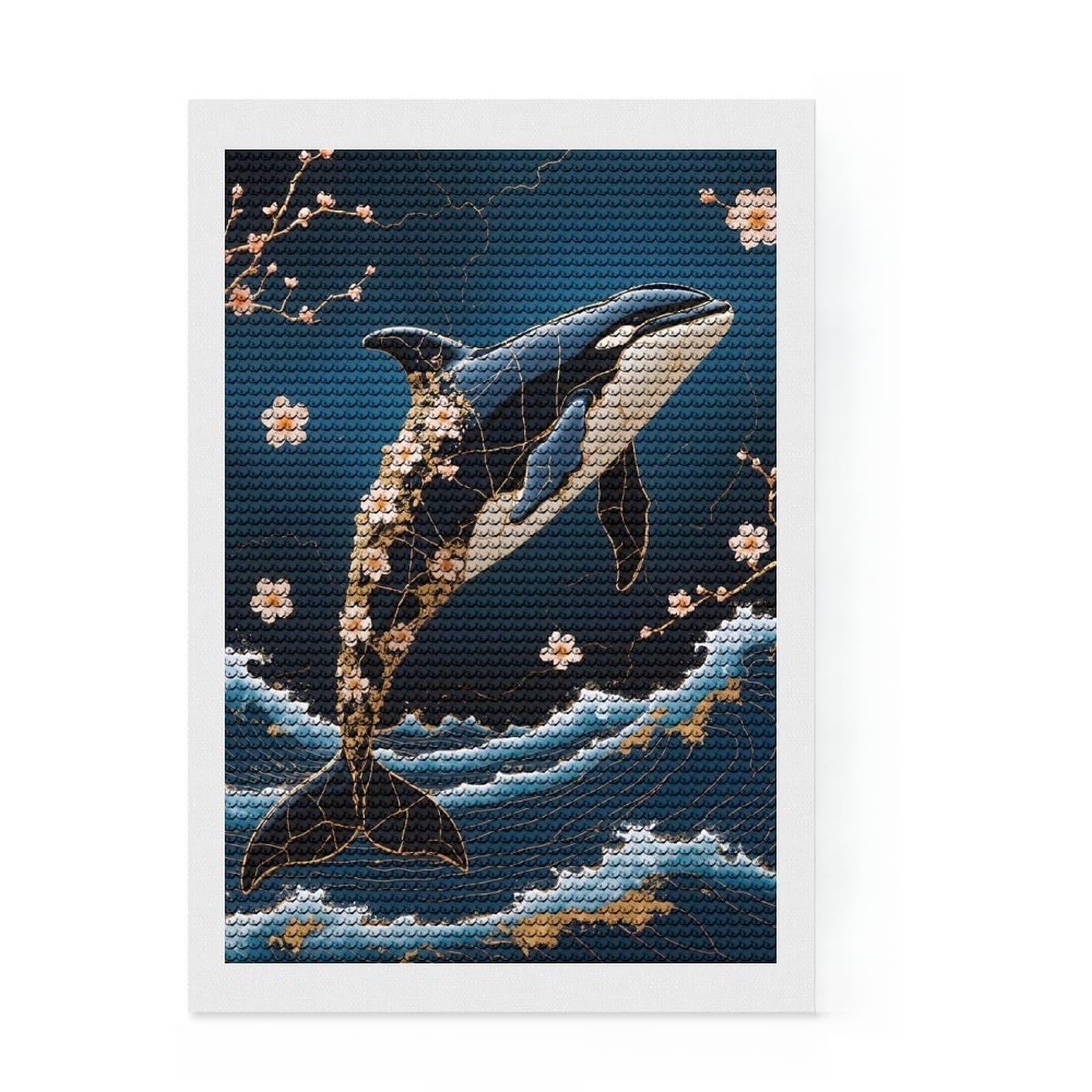 Junmoney Orca Kintsugi Art 5D Diamond Painting Kit 8"x12", Round Gems, Festive Craft Gift, Fun Craft Activity, Modern Decor, for Adults