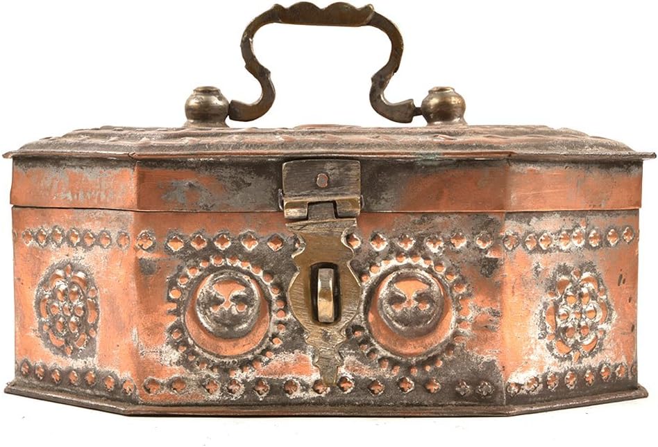 Indian Shelf Vocalforlocal Handmade Antique Vintage Brass Engraved Betel Nut Paandaan Box Storage Box Pack of 1 Statement Pieces Gift Items