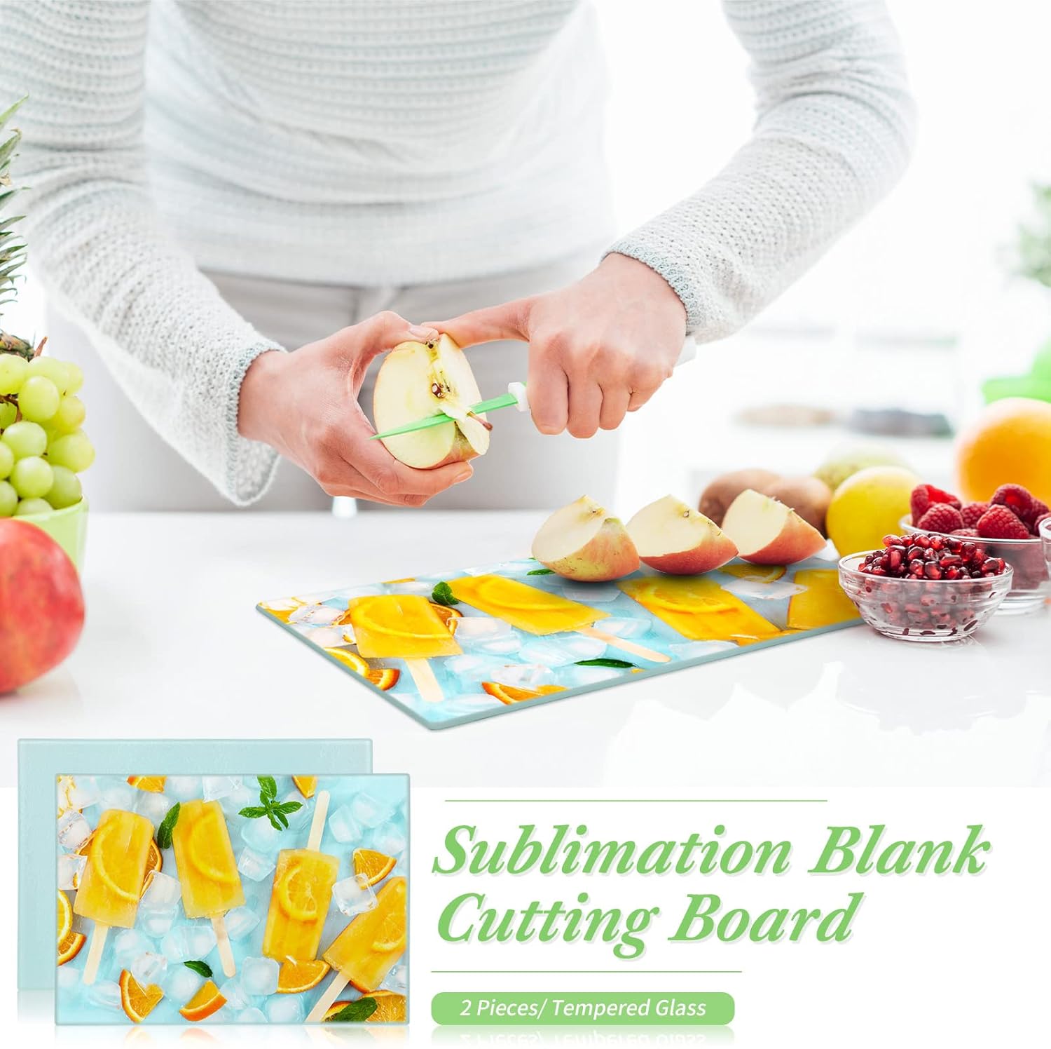Nuenen 10 Pcs Sublimation Glass Cutting Boards Blanks for Kitchen Textured Sublimation Tempered Glass Cutting Boards Anti Slip Heat Resistant Cutting Board DIY Heat Press Machine(11 x 7.87 Inch)