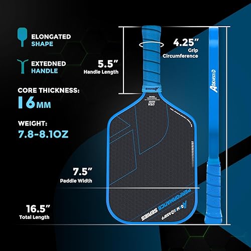 Miniatura 4 de AKS Performance Series Pickleball Paddles Set - Toray T700 Raw Carbon Fiber Pickleball Paddle with Friction Surface, 16mm Powerful Polymer Core,