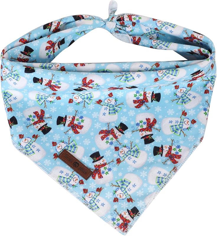 Bandana Natalina para Cães em Algodão com Estampa de Boneco de Neve Azul Lionet Paws – Tamanho S