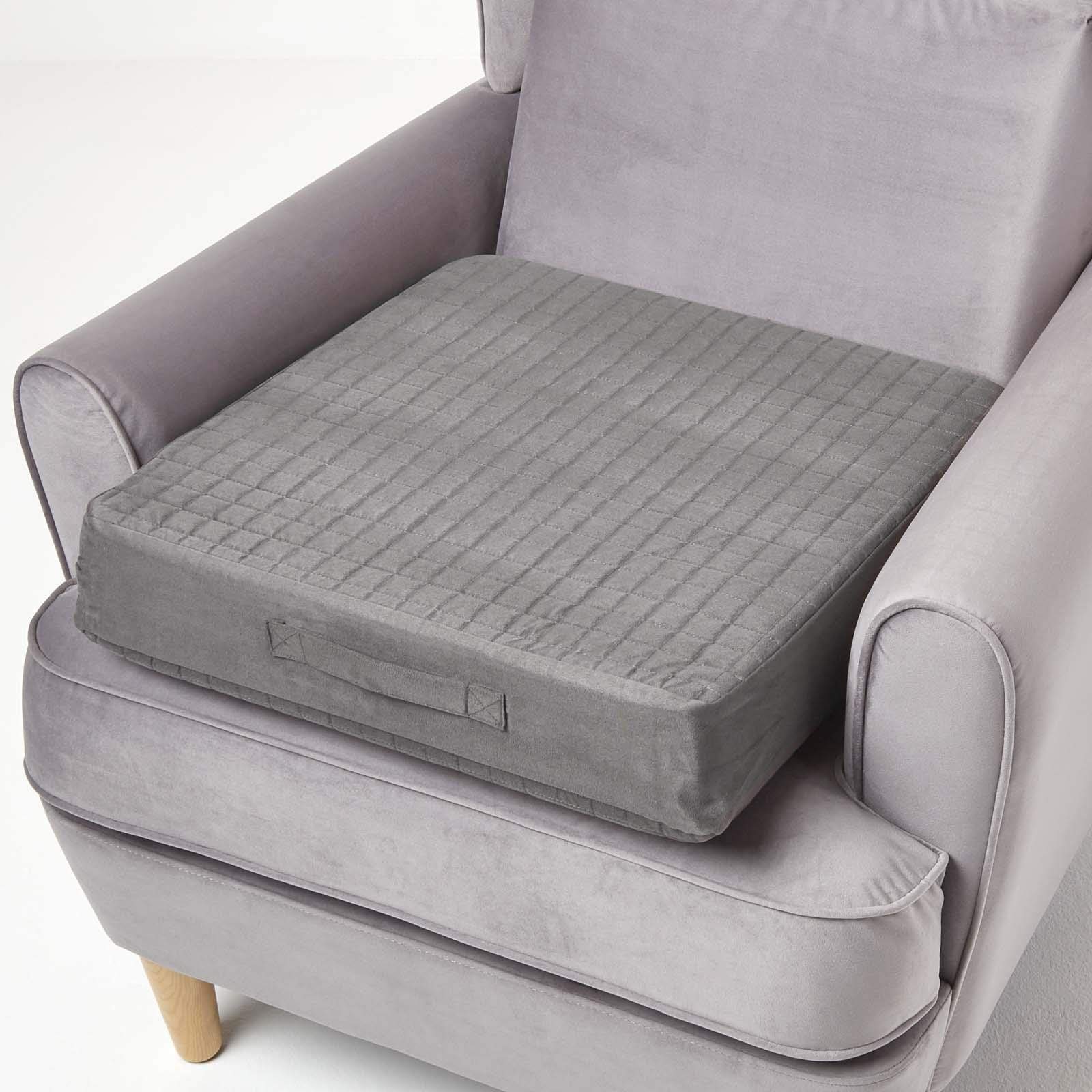 Homescapes Unisex Grey Suede Orthopaedic Foam Armchair Booster Cushion In | Size: 50Cm X 50Cm
