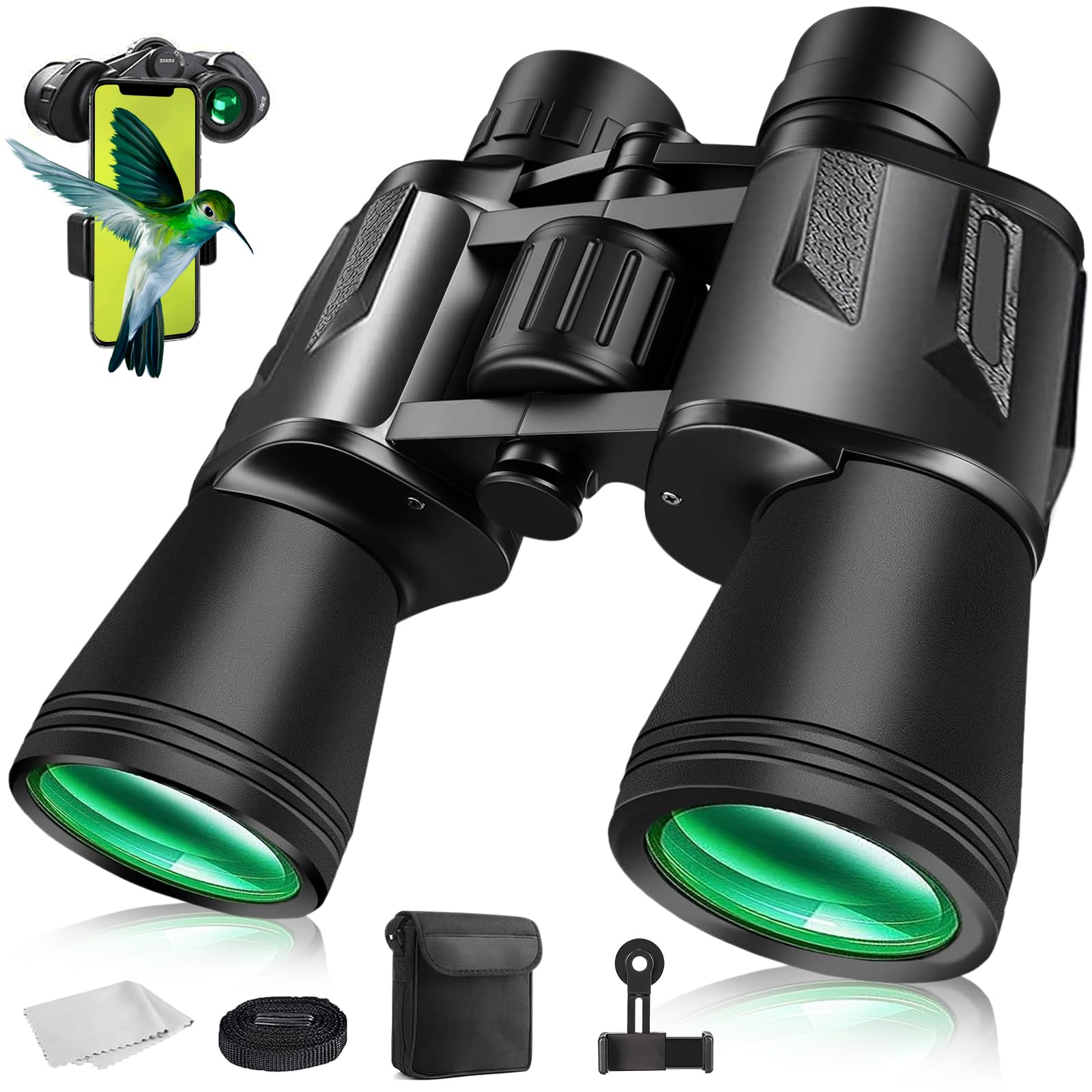 Fernglas für Erwachsene 20x50, Stabiles Fernglas mit Smartphone Adapter für Vogelbeobachtung, Jagd, Outdoor, Reisen & Natur, Kompakt Leicht Wasserdichtes Ferngläser Für Brillenträger Geeignet