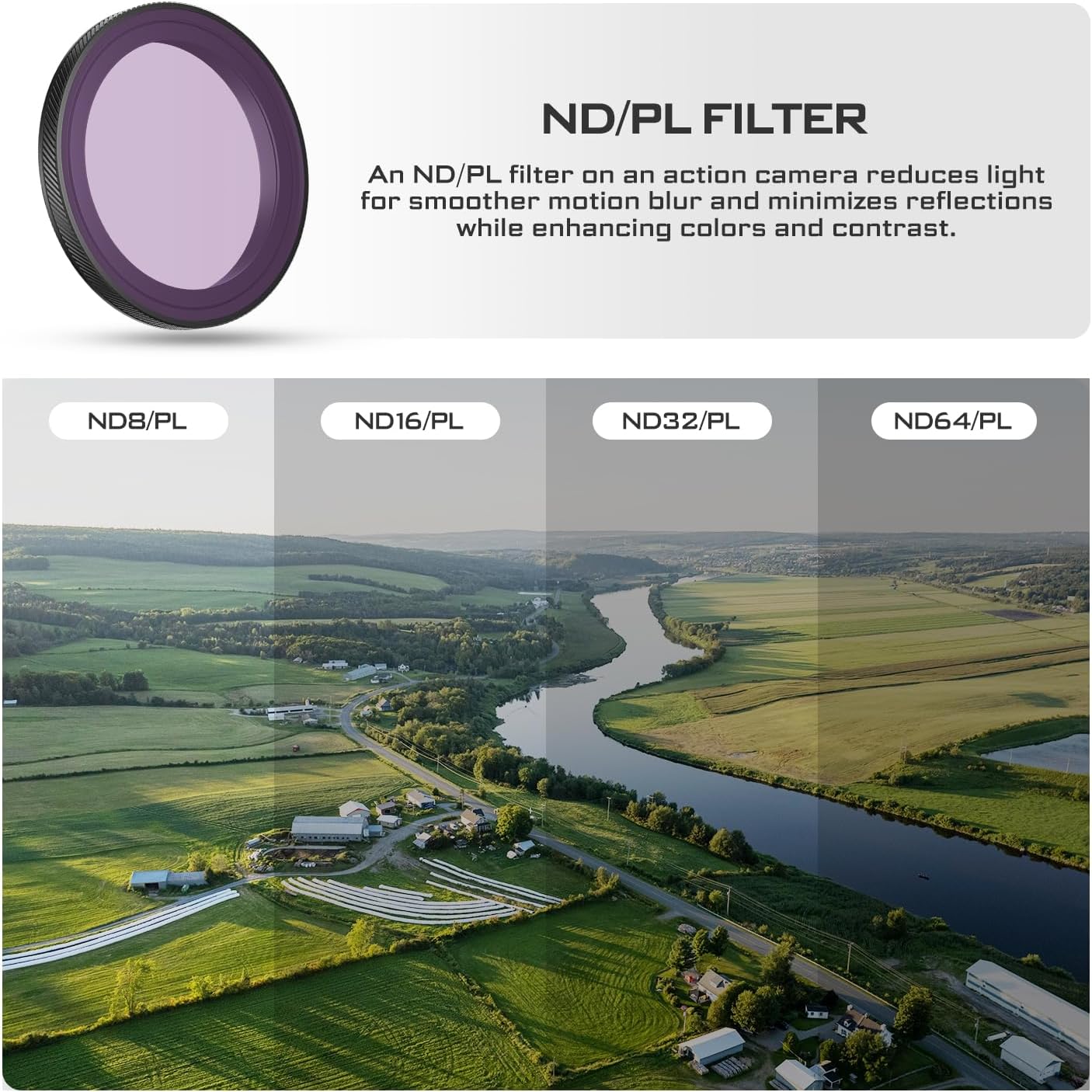 Freewell ND8/PL, ND16/PL, ND32/PL, ND64/PL Bright Day Filterset for Osmo Action 5 Pro/Action 4/Action 3 - Hybrid polarising ND Filters for Glare Reduction