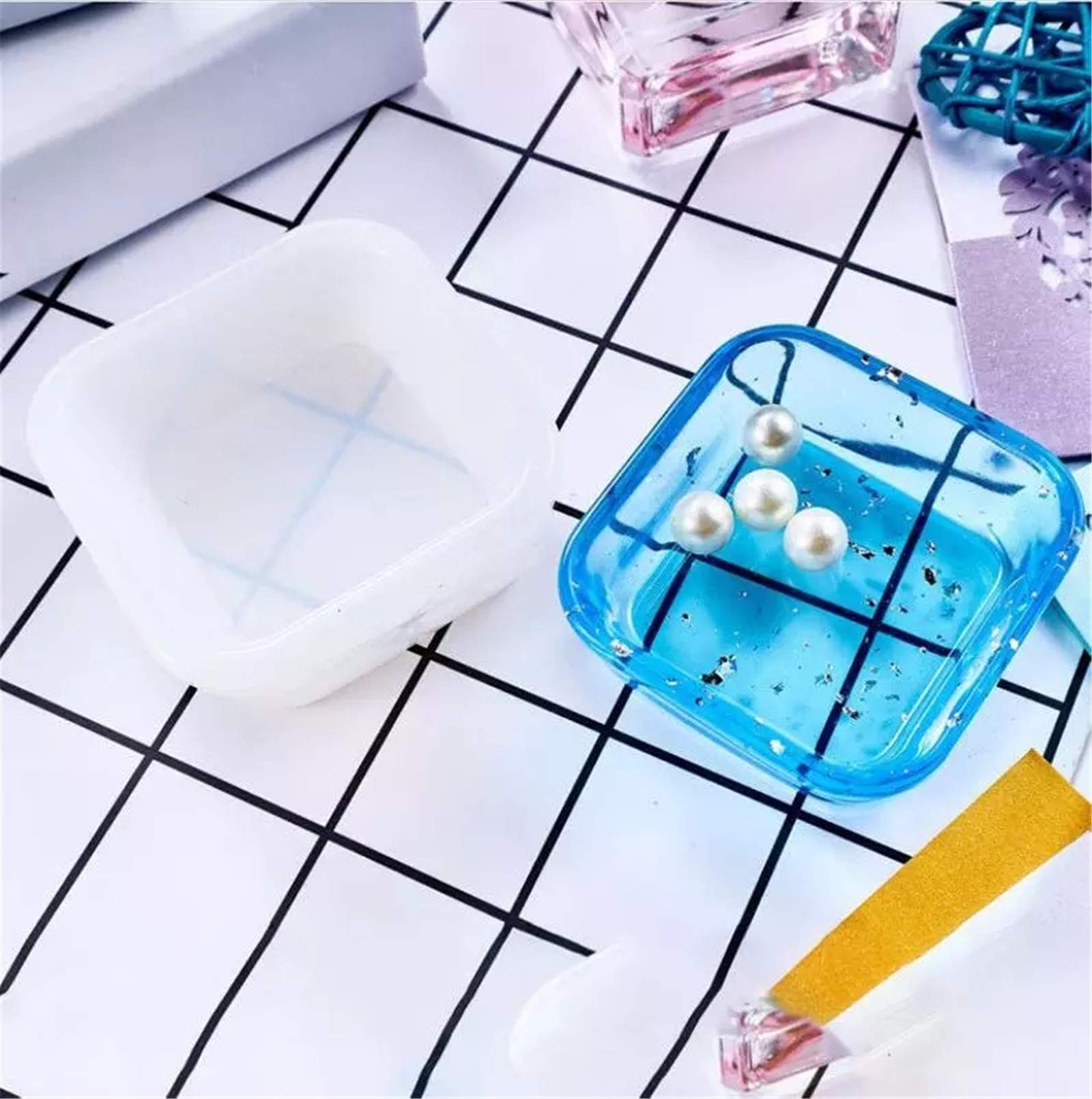 Amazon.co.jp: シリコンモールド 小物入れ レジン型 皿 ハート 四角
