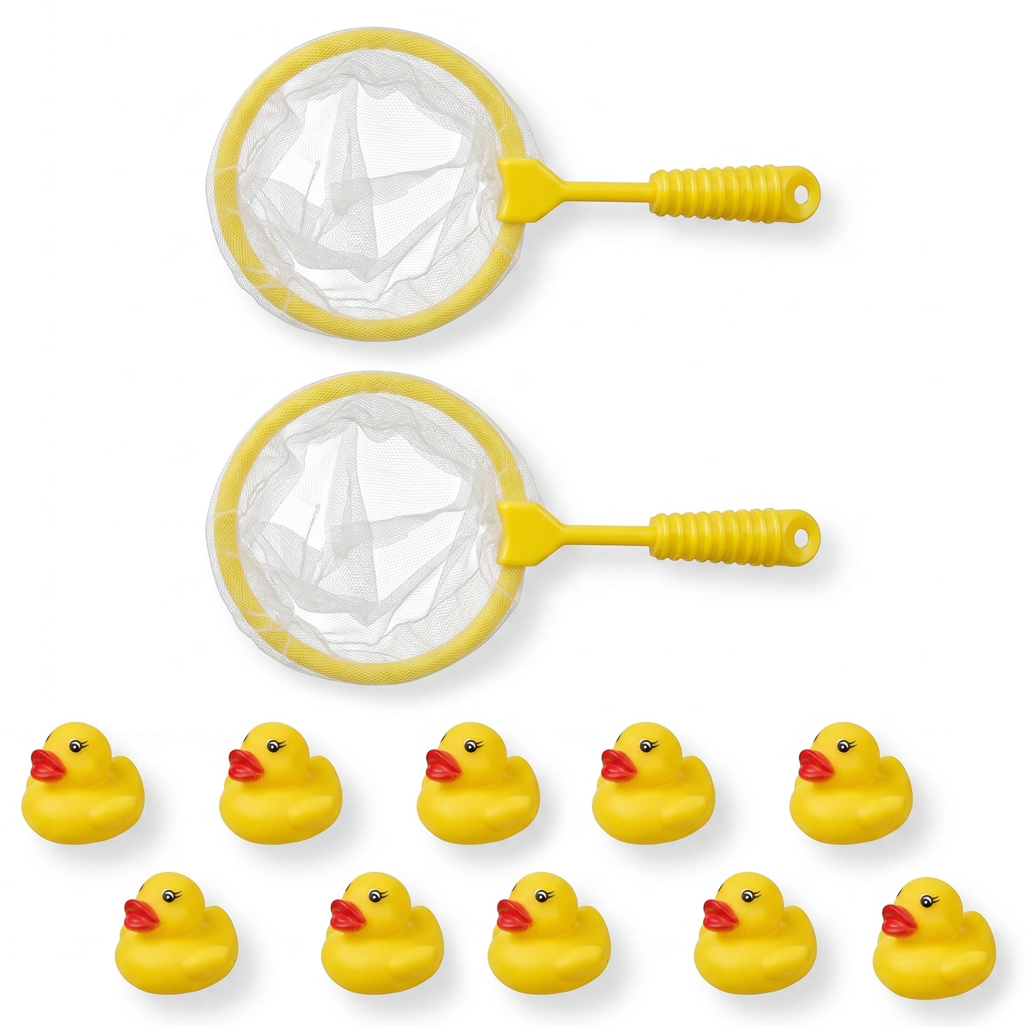 Lizzy Mini Rubber Ducks with Fishing Net Bath Toy Set 6 Piece Bath Time Game Includes 5 Yellow Floating Ducks and 1 Catching Net for Bathtub Paddling Pool Water Play - Pack of 2