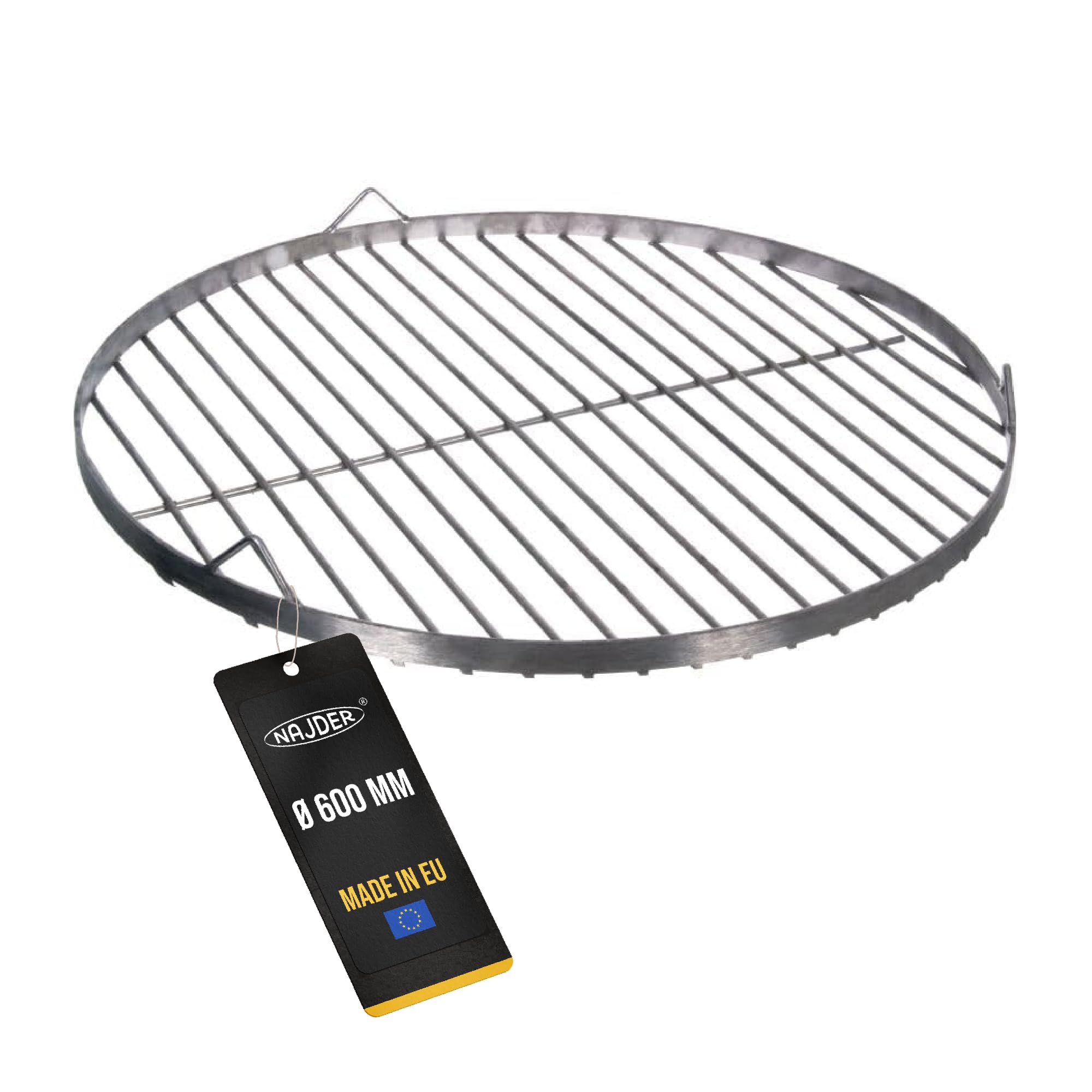NAJDER Griglia di Cottura Rotonda in Acciaio Inox Ø600 mm per Barbecue Girevole con Sospensione a Cavo, griglia di Cottura Rotonda con 3 Fori per Appendere, griglia per Barbecue - Solo