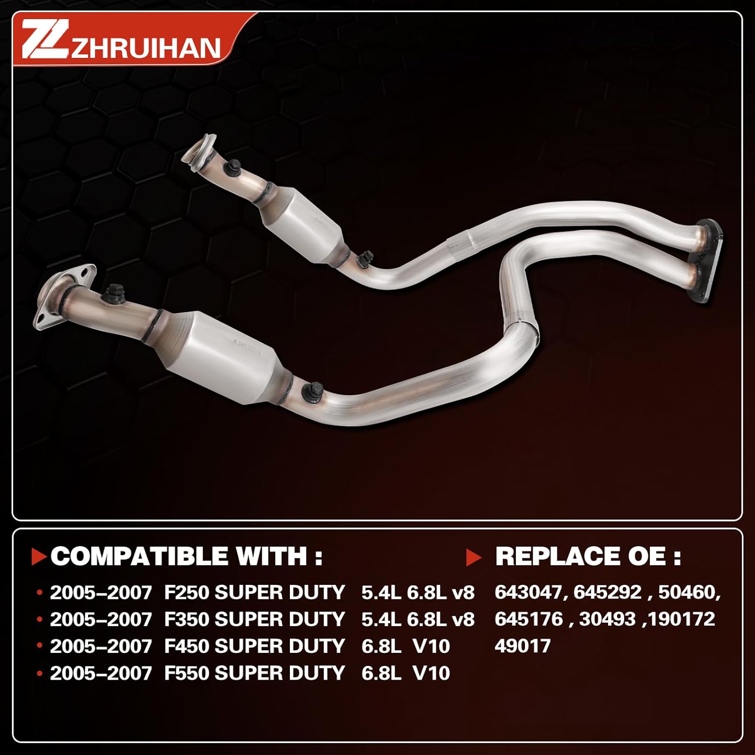 Catalytic Converter Kit Compatible with 2005-2007 F250 F350 Super Duty 5.4L 6.8L V8 engine & 2005-2007 F450 F550 Super Duty 6.8L V8 engine, Replace# 645176 50460 643047 645292, EPA Compliant6