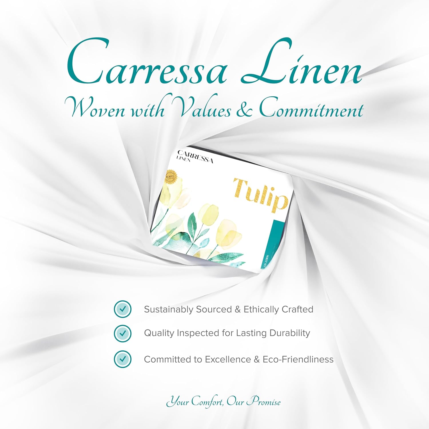 Carressa Linen 100% Egyptian Cotton King Size Sheets Set - 800 Series Tulips Collection Egyptian Cotton Sheets King Size (4 PC, Sea Foam), 16" Deep Pocket Sateen Weave Luxury Bed Sheet