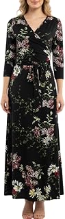 Aphratti Women's Maxi Dress with Sleeves - Faux Wrap Soft Stretchy Flowy Long Dress for Everyday Casual Outfits