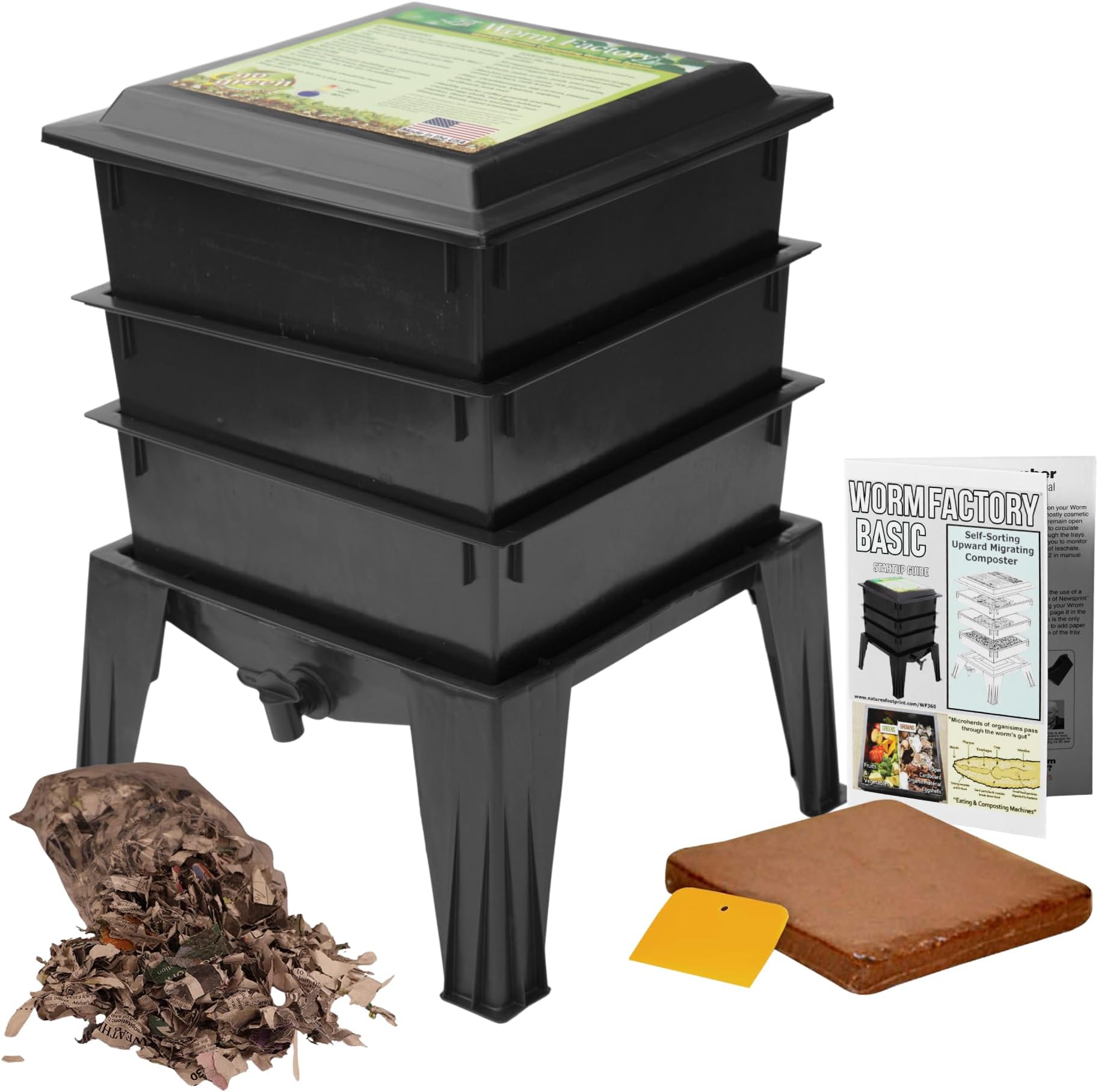 Worm Factory® Basic 3 Tray Black Worm Composter – US Made, Fully Assembled System for Home Food Waste Recycling – Includes Accessories for Odor-Free Vermicomposting – Durable, Space-Efficient Design.