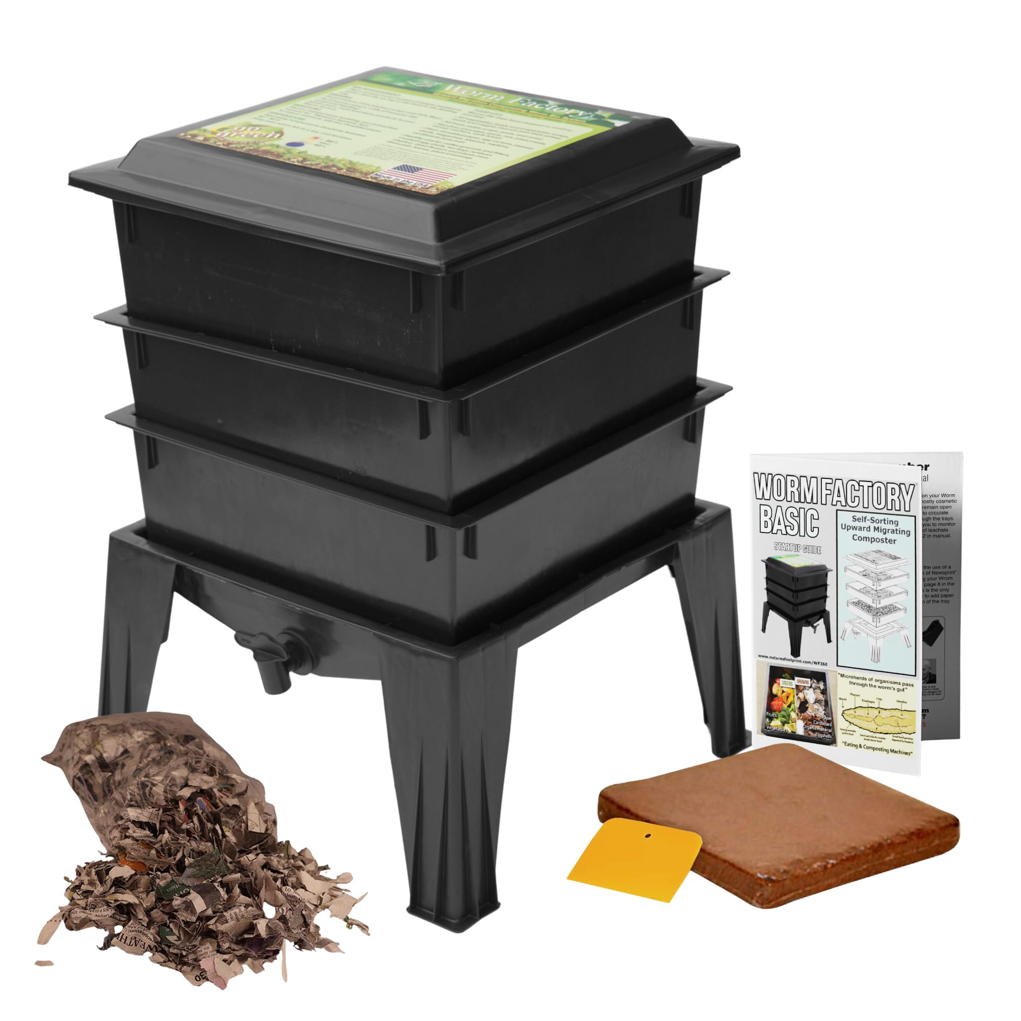Worm Factory® Basic 3 Tray Black Worm Composter – US Made, Fully Assembled System for Home Food Waste Recycling – Includes Accessories for Odor-Free Vermicomposting – Durable, Space-Efficient Design.