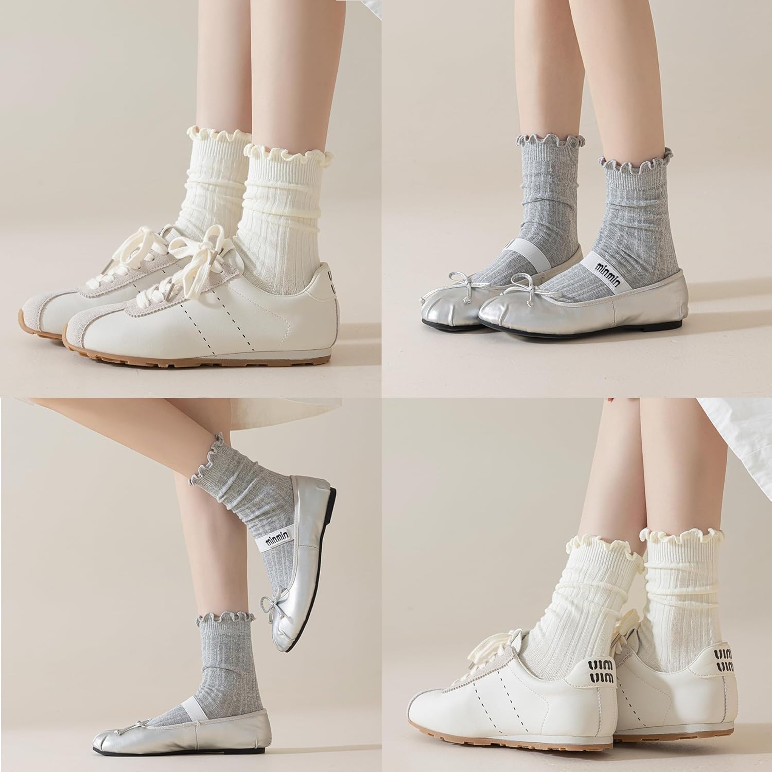 Women's Ruffle Socks - Crew Cotton Ankle Socks, Frilly, Ribbed, Ultra Soft, Lettuce Green, 6 Pack - Image 7