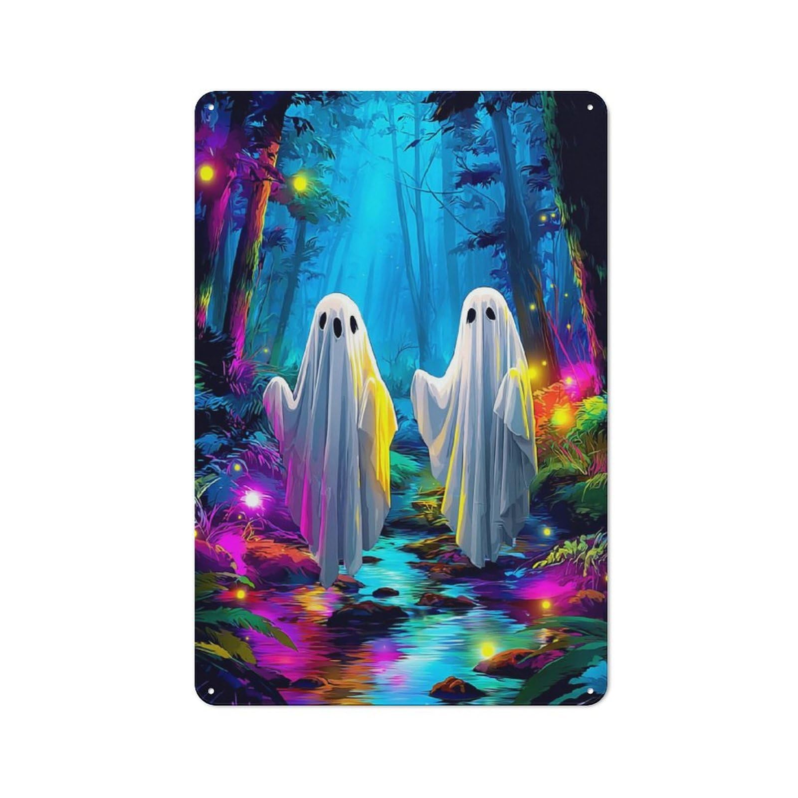 Junmoney Spooky Spirits In A Luminous Forest Rustic Tin Wall Plaque 30X20cm For Bar Or Restaurant, For Vintage Wall Decor Fans, For Garage And Workshop Walls