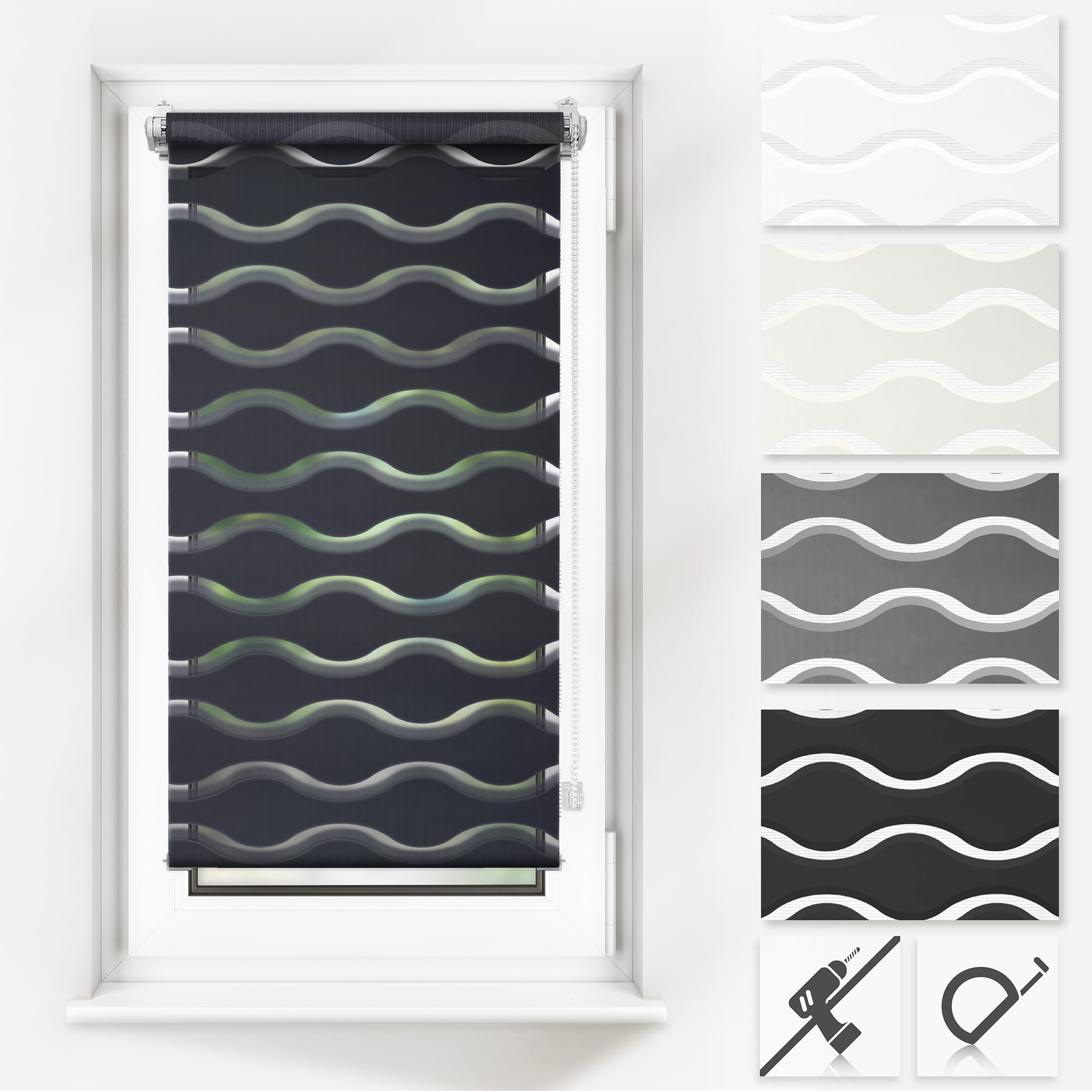 Concept Blinds Day and night WAVE Roller blind – Custom size – Zebra Roller Blinds – Decorative and Innovative – Roller Blinds for Windows and Doors (Width from 30 cm to 90 cm)