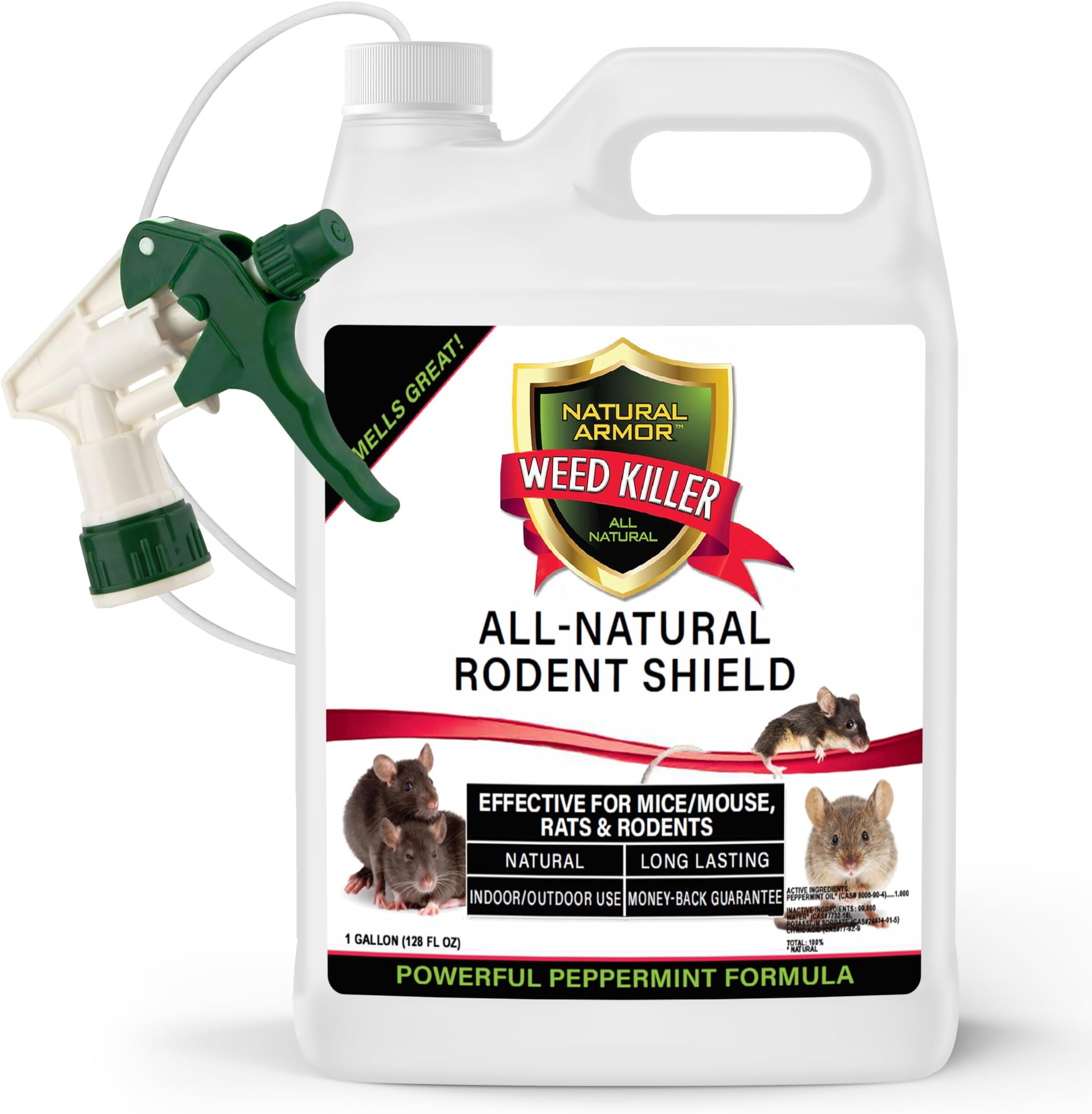 Peppermint Repellent for Mice/Mouse, Rats & Rodents. Natural Spray for Indoor & Outdoor Use. Natural Armor Rodent Shield. 128 OZ Gallon