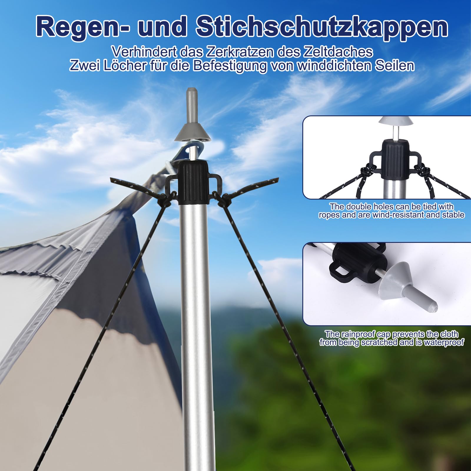 Zeltstangen, Zeltstange(2er Set), Teleskopstange für Camping, Aluminium-Zeltstange 90-230CM, Leichte&Robuste Zeltstangen für Zelt, Tarp