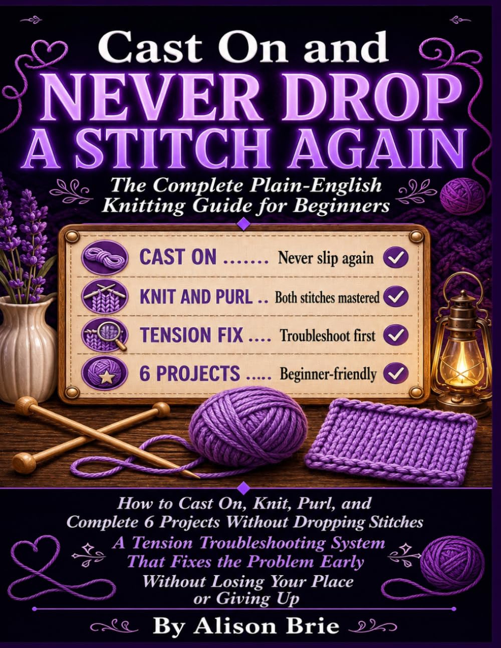 CAST ON AND NEVER DROP A STITCH AGAIN: The Complete Plain-English Knitting Guide for Beginners. How to Cast On, Knit, Purl, and Complete Your First 6 Projects Without Dropping Stitches.