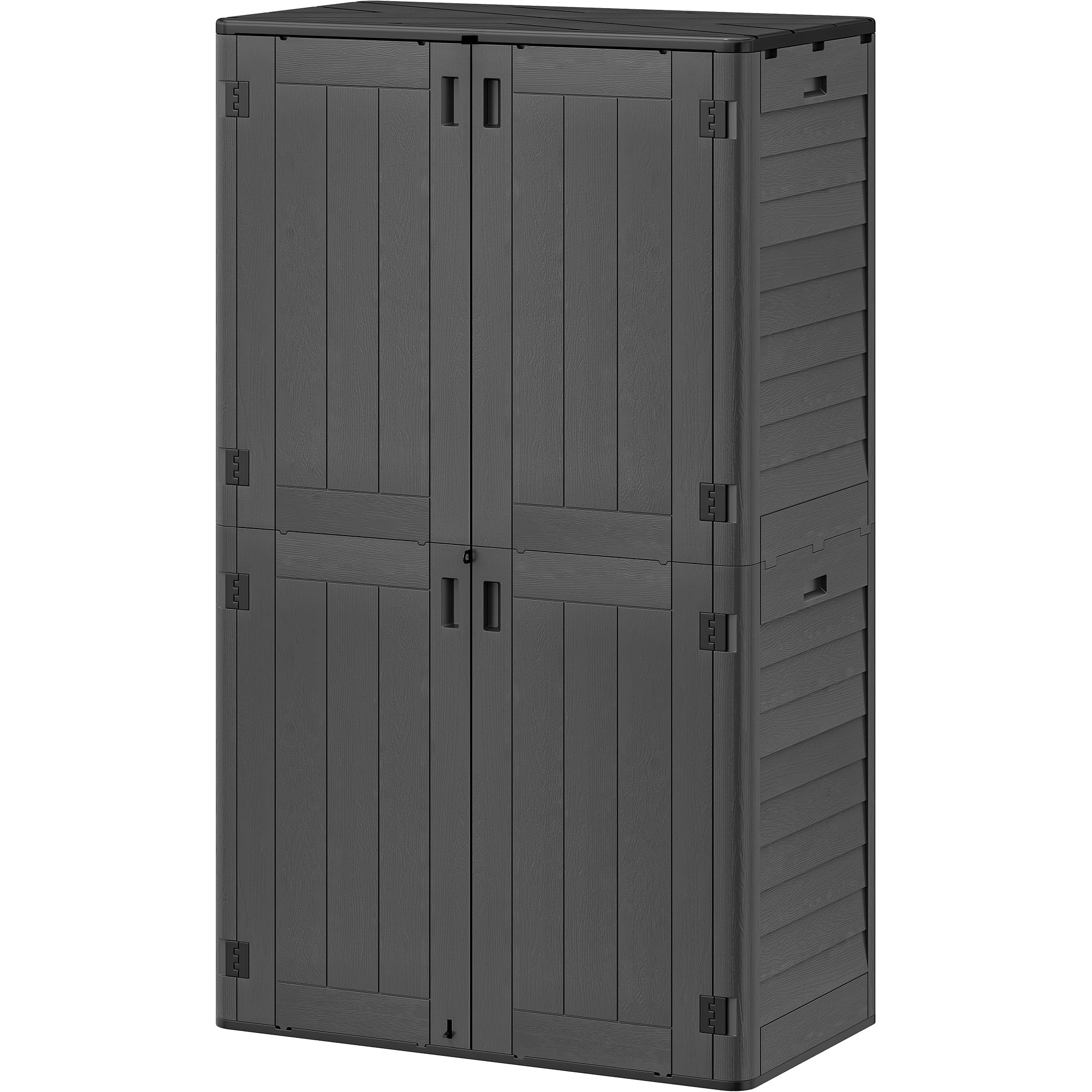 Photo 1 of YITAHOME 60 cu ft Tall Outdoor Storage Shed w/o Shelf, Resin Vertical Outdoor Storage Shed, Large Waterproof Storage Cabinet for Garage, Poolside, and Garden (Dark Gray + Black)