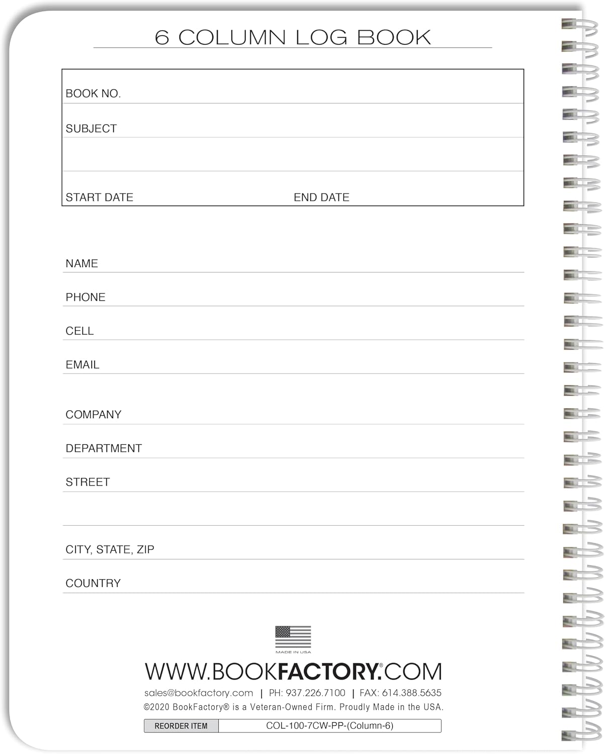 BookFactory 6 Column Log Book, Wire-O, 100 Pages image 4