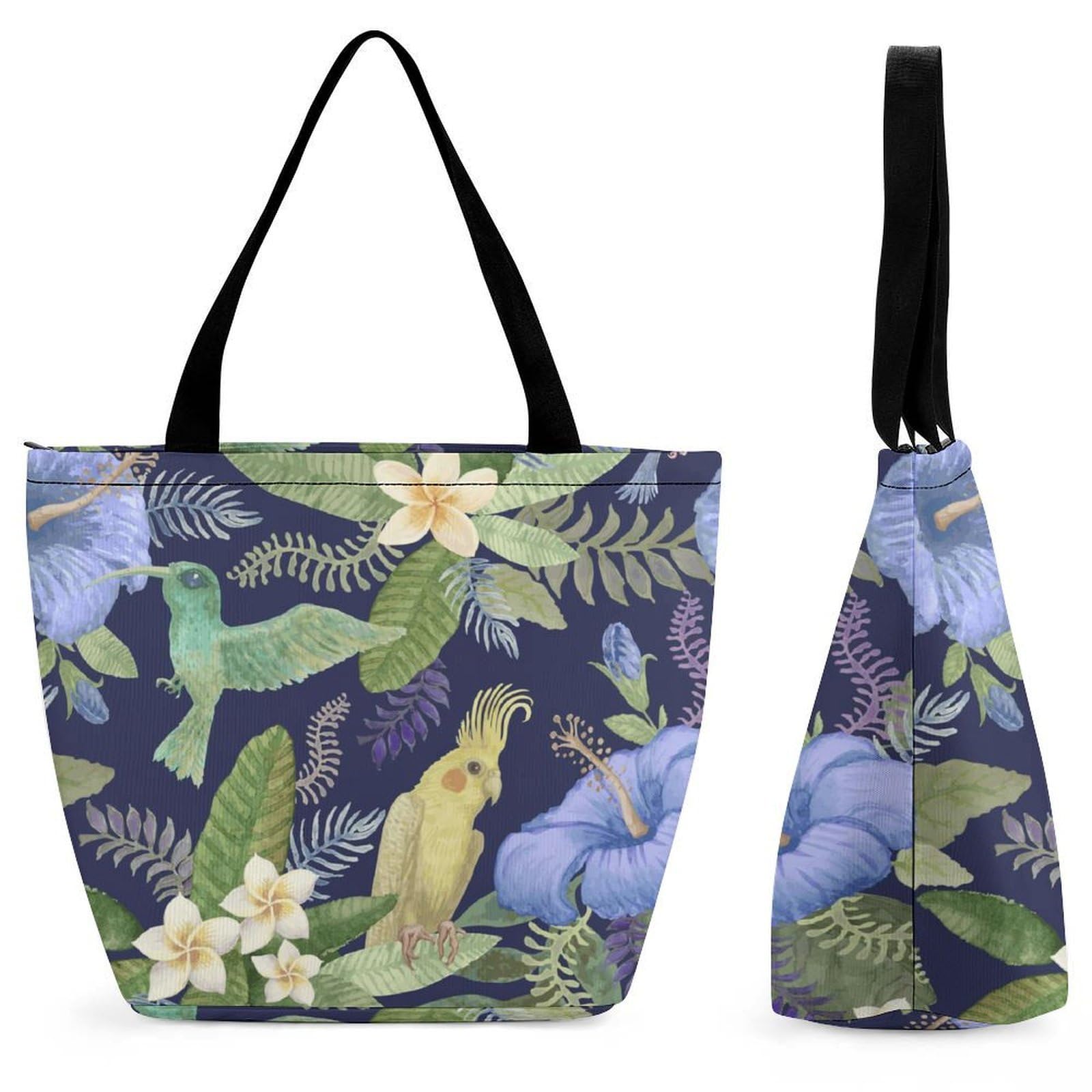 Sac de shopping fleurs perroquet imprimé exotique grand format rigide - 8