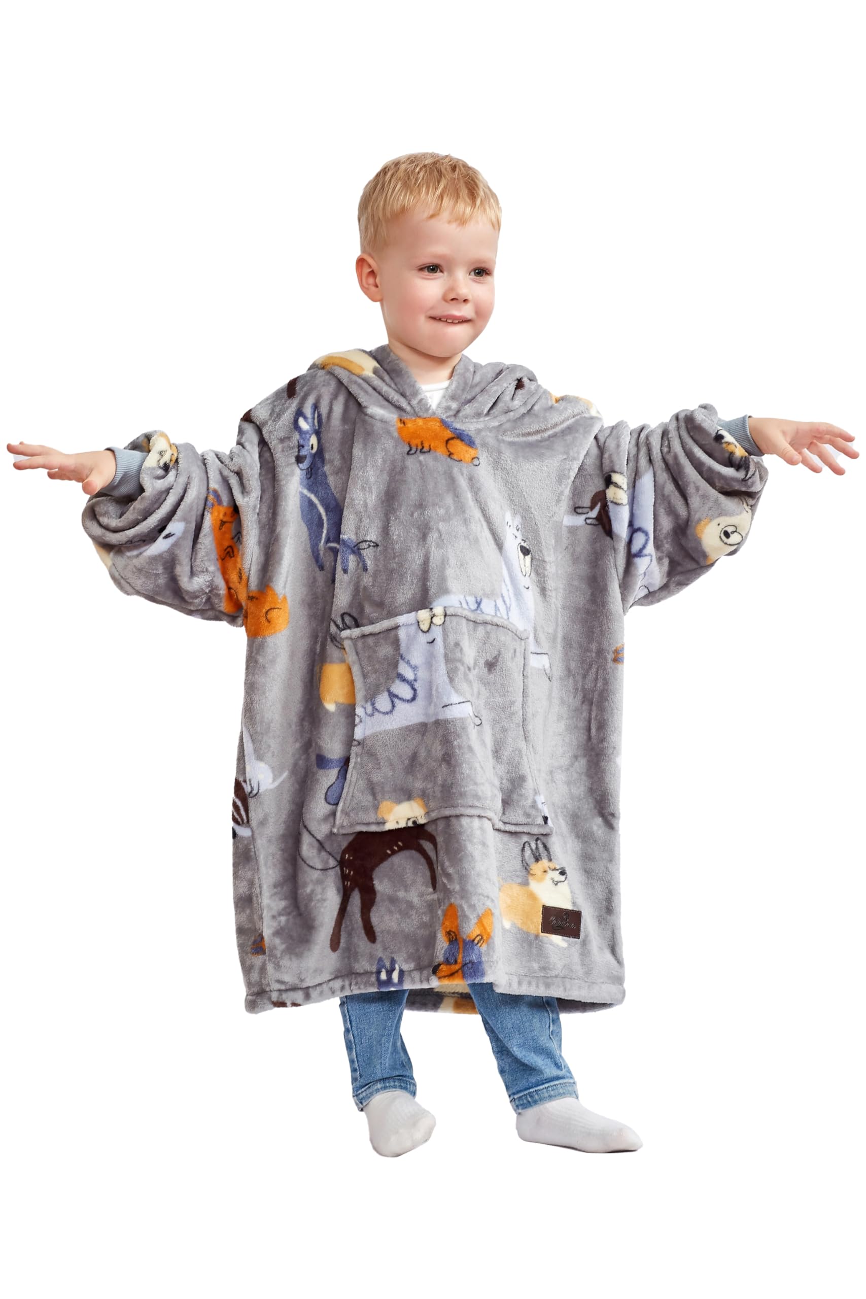 Catalonia Oversized Blanket Hoodie for Kids, Wearable Fleece Sweatshirt Pullover with Large Front Pocket, 4-12 Years Boy Girl