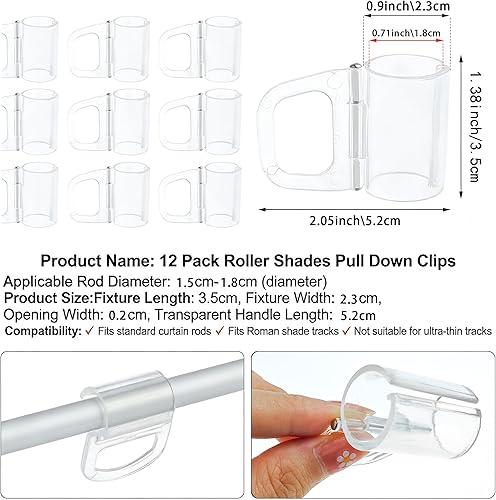 Paquete de 12 pinzas para persianas enrollables, almeja de elevación, tirador de agarre con mango de gancho, mango transparente, agarre ciego,