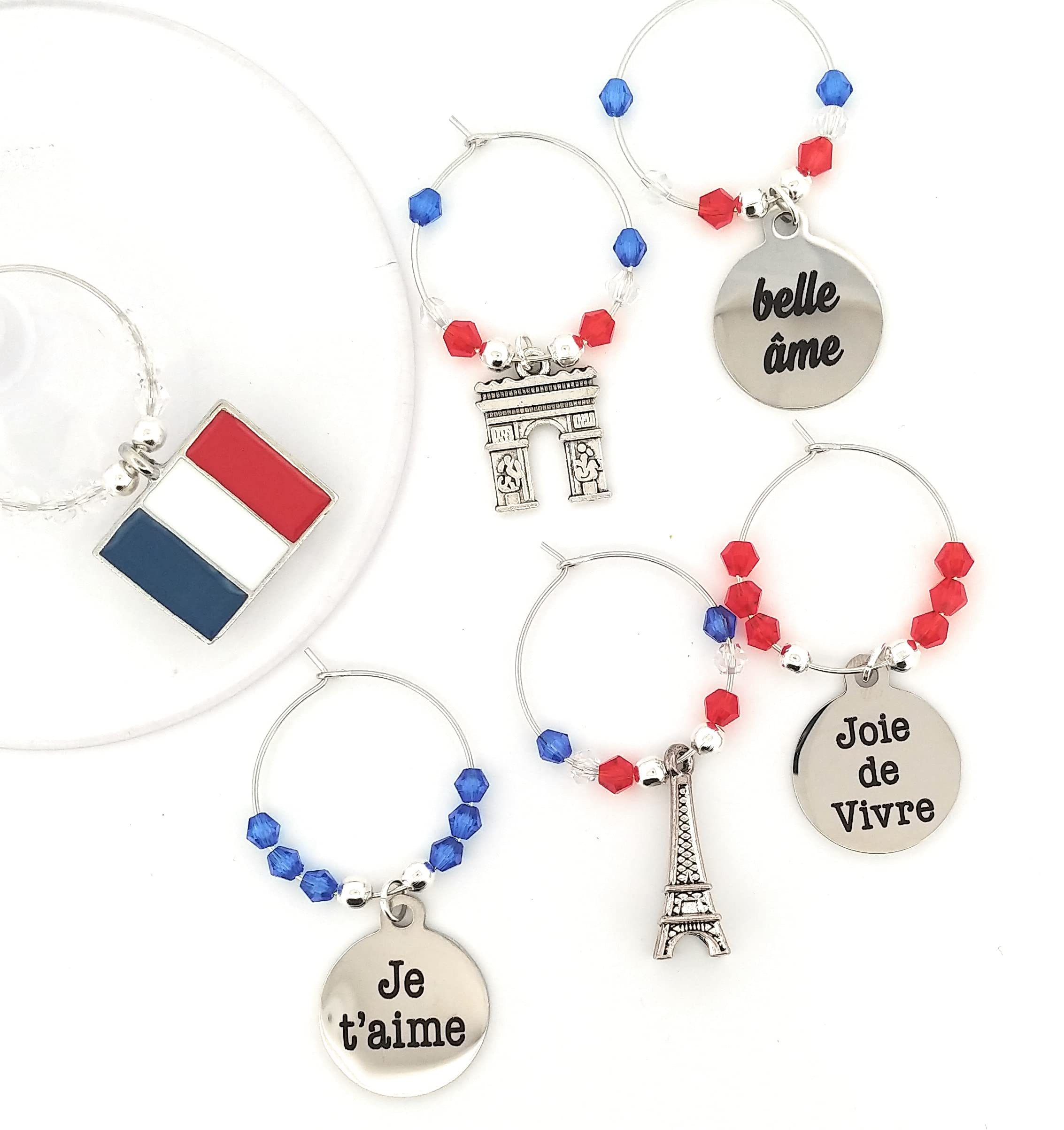 France Wine Charms, French Glass Tags, French Gifts, Paris Wine Glass Charms, Parisienne Wine Charms, Paris France Glass Tag Identifier - 6 wine charms