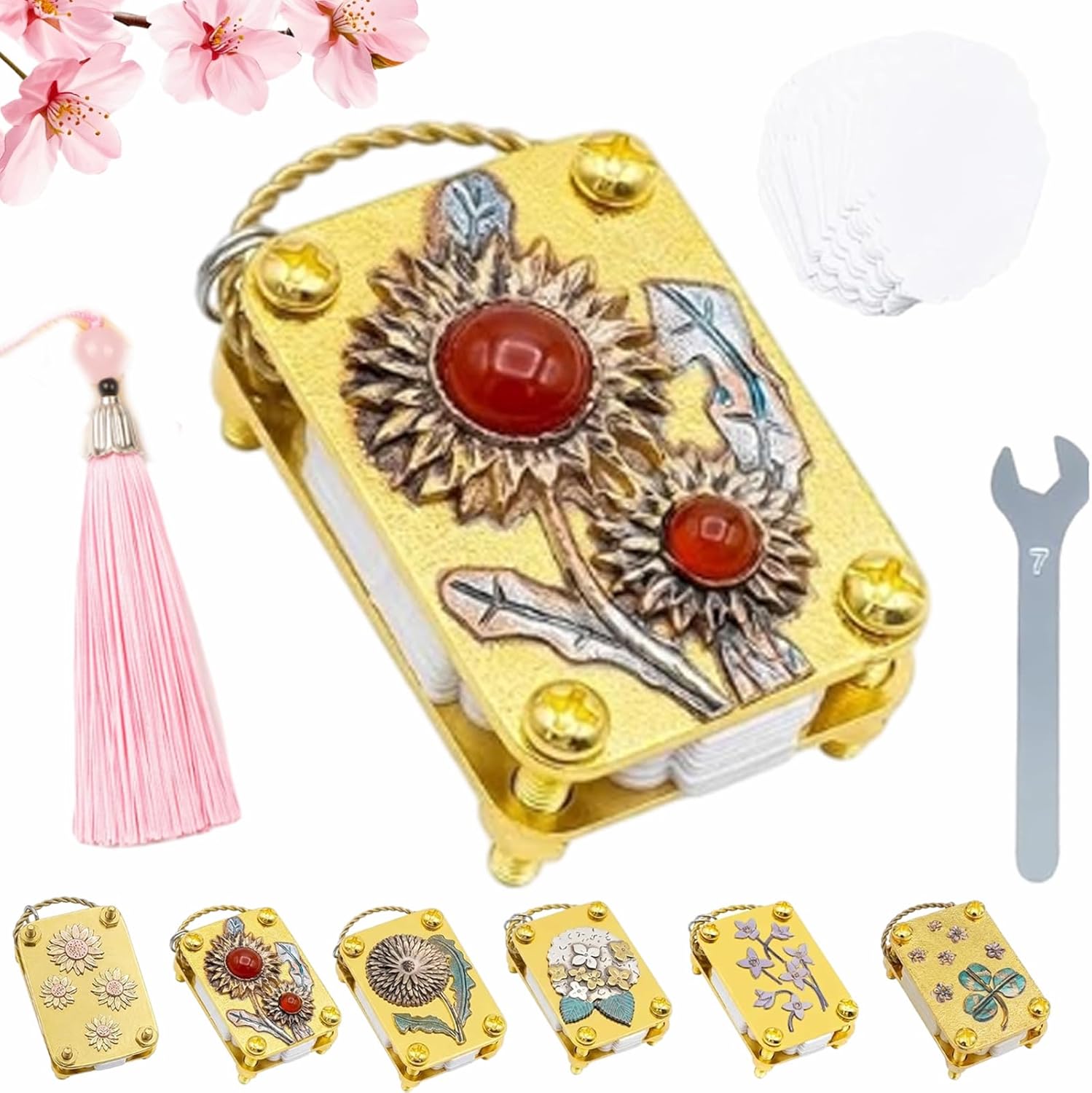 Yedvog Mini Flower Press Keychain, with Full Micro Flower Press Kit, Handcrafted Gold Metal Miniature Flower Preserving Tool, with Secure Straps for Hikes, DIY Crafts Gift for Plant Lovers (3pcs D)