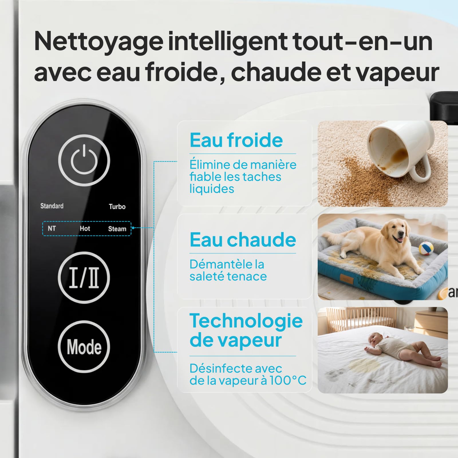 Livatro Shampouineuse Canapé, 1700W Nettoyeur Canapé Tissu, 15KPa Nettoyeur Vapeur Pour Canapé, Double Réservoir 1,6 L + 1,2 L, Fonction Autonettoyante,Injecteur Extracteur Pour Canape,Tissus,Voiture