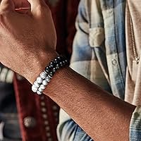 Vista 2 de RANKEEF - Pulsera de ojo de tigre para hombre, elástica, ajustable, cuentas de vidrio color negro, 516 de pulgada