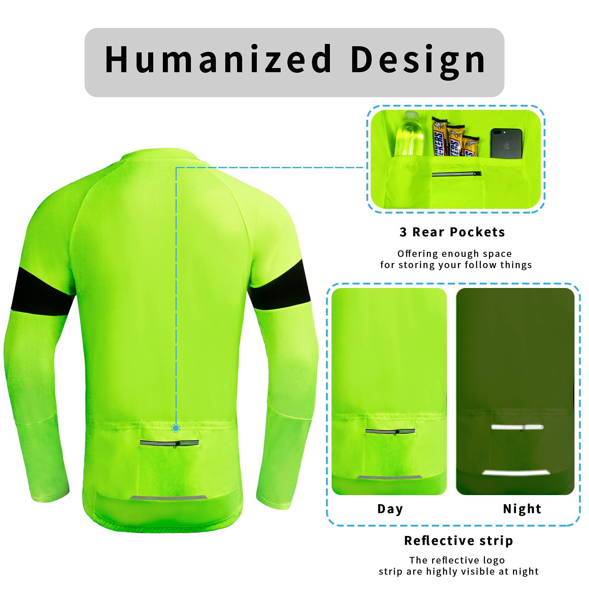 Herren-Fahrradtrikot, langärmelig, 3 + 1 Taschen, atmungsaktiv, schnell trocknendes MTB-Shirt