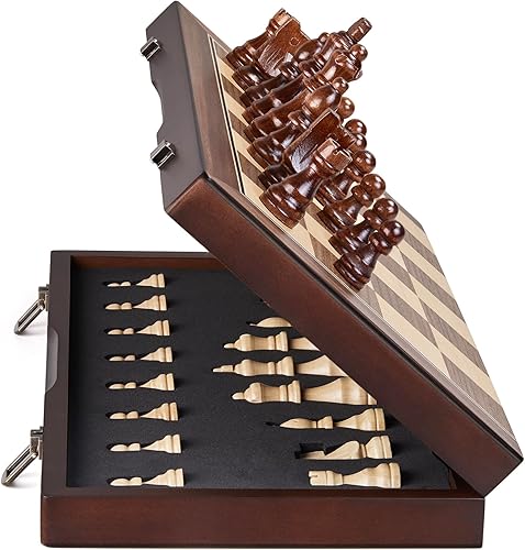 AMEROUS Juego de ajedrez magnético de madera de 15 pulgadas para adultos y niños, con tablero plegable, paquete de regalo, ranuras de almacenamiento