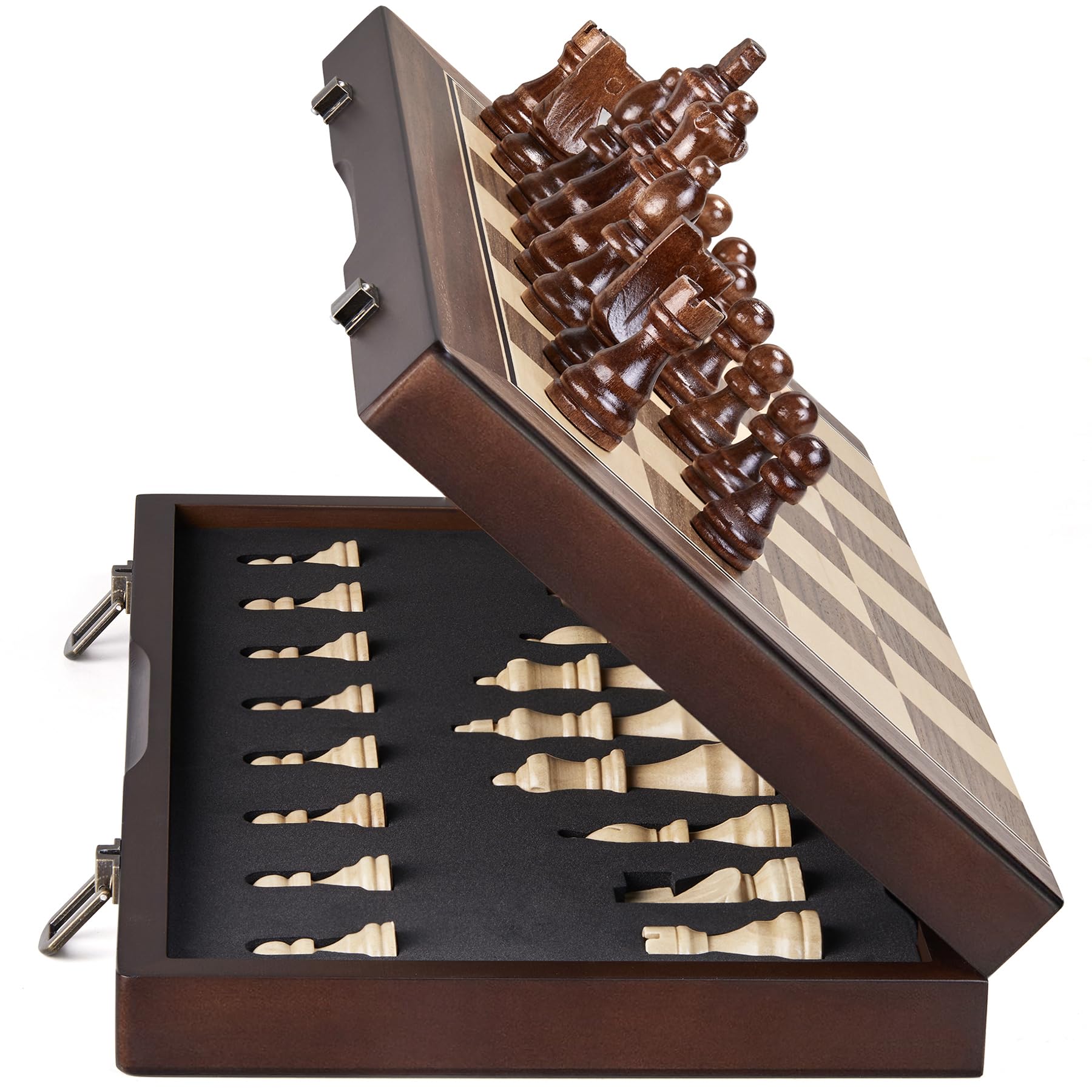 AMEROUS 15'' Magnetic Wooden Chess Set for Adults Kids - with Folding Board, Gift Package, Pieces Storage Slots, Handmade Pieces,Chess Board Game Set for Tournament Professional Beginner