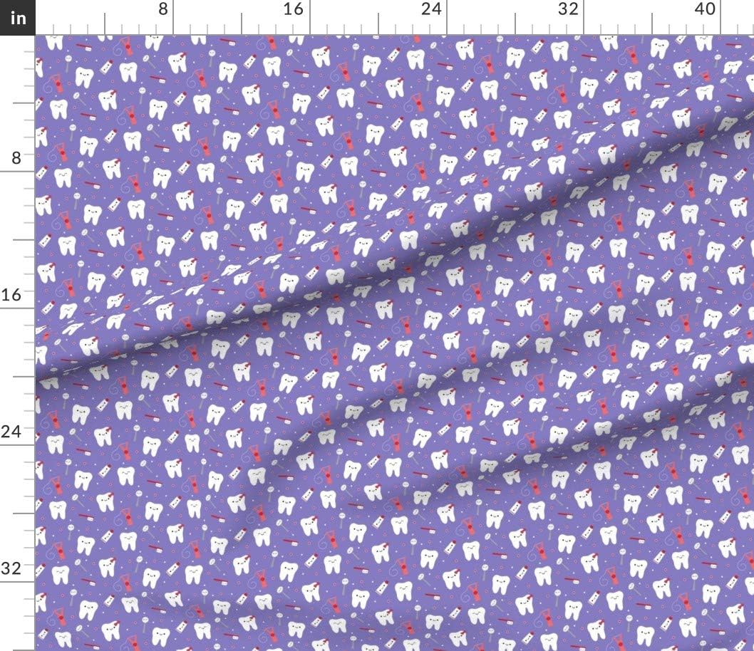 Spoonflower Fabric - Happy Teeth Purple Tooth Dental Dentist Dentistry Toothpaste Floss Printed on Petal Signature Cotton Fabric by The Yard - Sewing Quilting Apparel Crafts Decor