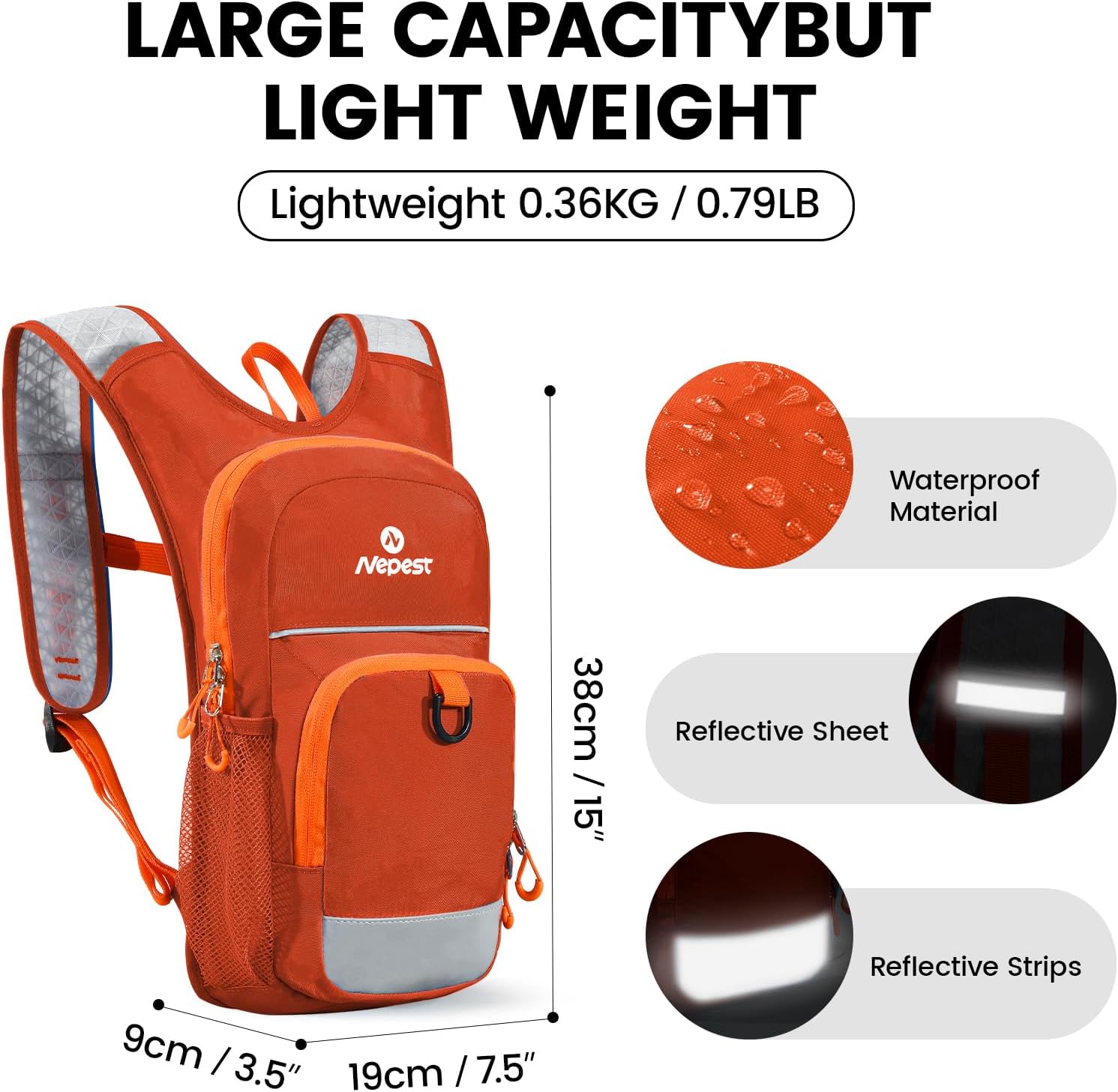 Nepest Kids Hydration Backpack, Mini Water Backpack with 1.5L Water Bladder for Hiking Cycling Running - Image 4