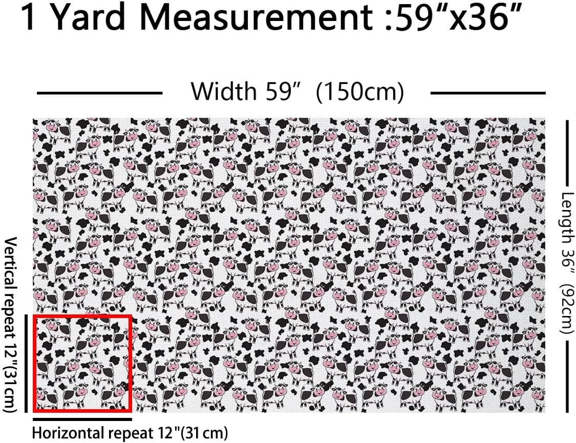 Feelyou Cute Cow Fabric by The Yard, Farmhouse Cow Print Upholstery Fabric for Chairs, Farm Animal Decorative Fabric for Upholstery and Home DIY Projects, 1 Yard, Black White