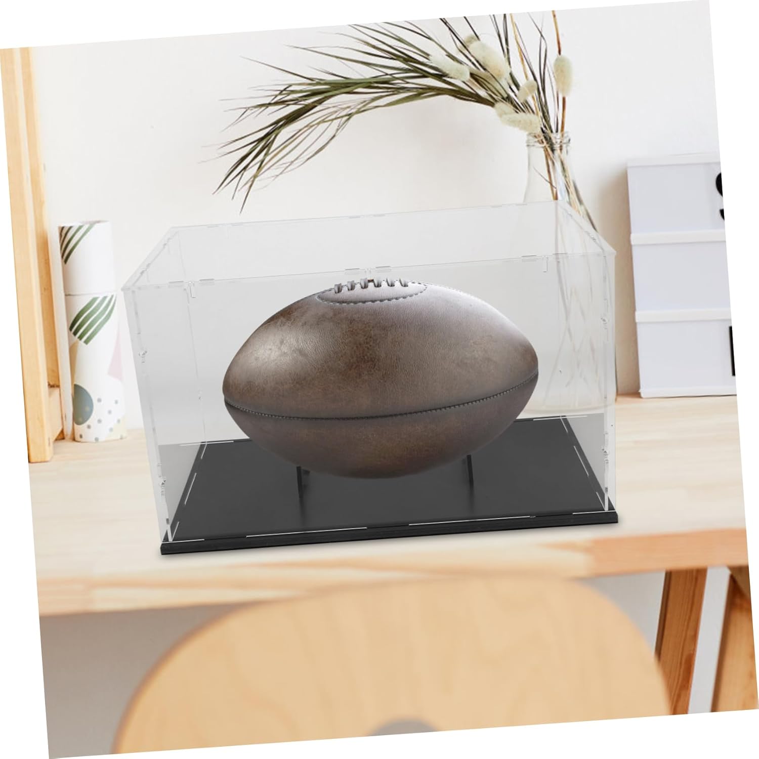 GLEAVI Rugby Ball Display Case Acrylic Showcase Box with Lid Multi Use Storage for Home Office for Collectors and Memorabilia Display