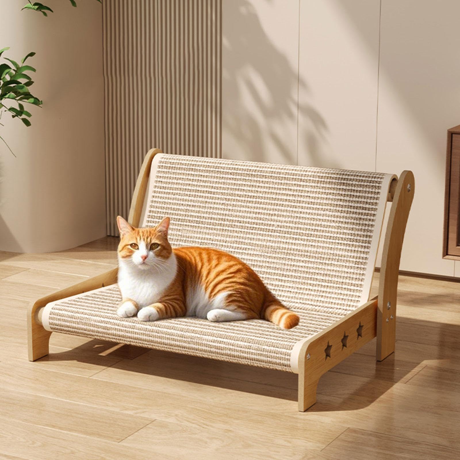 Canapé pour Chat Fauteuil Griffoir Sisal Planche à Griffer Réutilisable Chaise pour Chaton Dossier en Bois Respirant Convient Repos Détente Intérieur, Size S