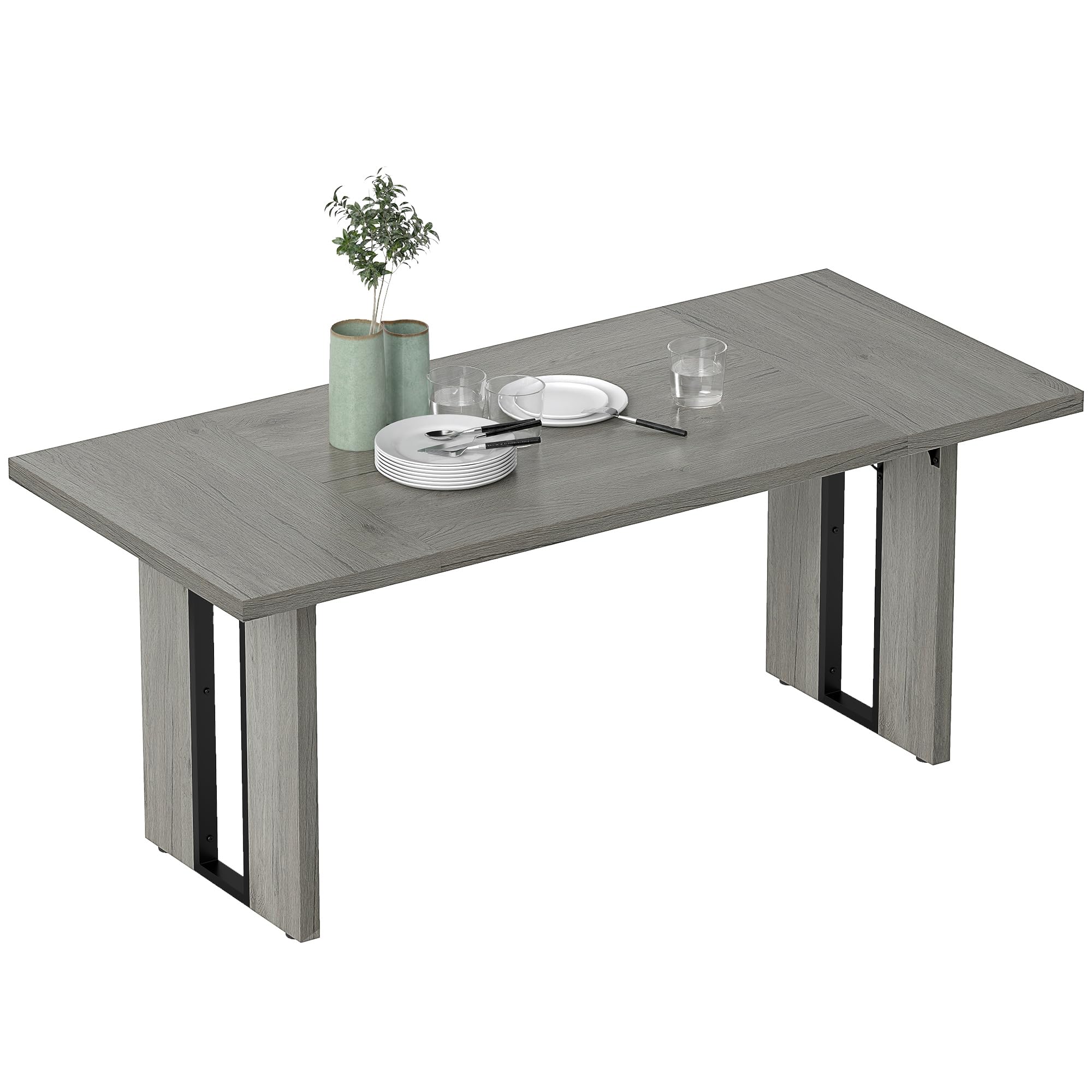 HOMCOM Tavolo da Pranzo per 8 Persone, Tavolo Cucina con Piano Spesso, Tavolino da Soggiorno e Sala da Pranzo Rettangolare in Stile Industriale, 180x80x75 cm, Grigio