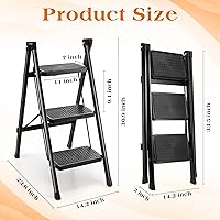 Vista 2 de Paquete de 2 escaleras plegables de 3 escalones, taburete pequeño con pedales antideslizantes anchos para adultos y niños, escalera plegable